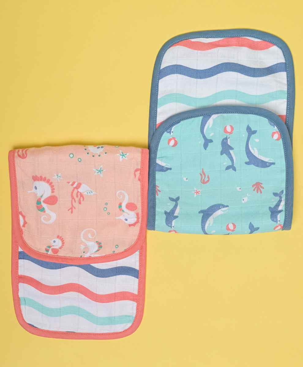 Kaarpas Organic Muslin Bibs Pack of 2- Peach Blue-image-45