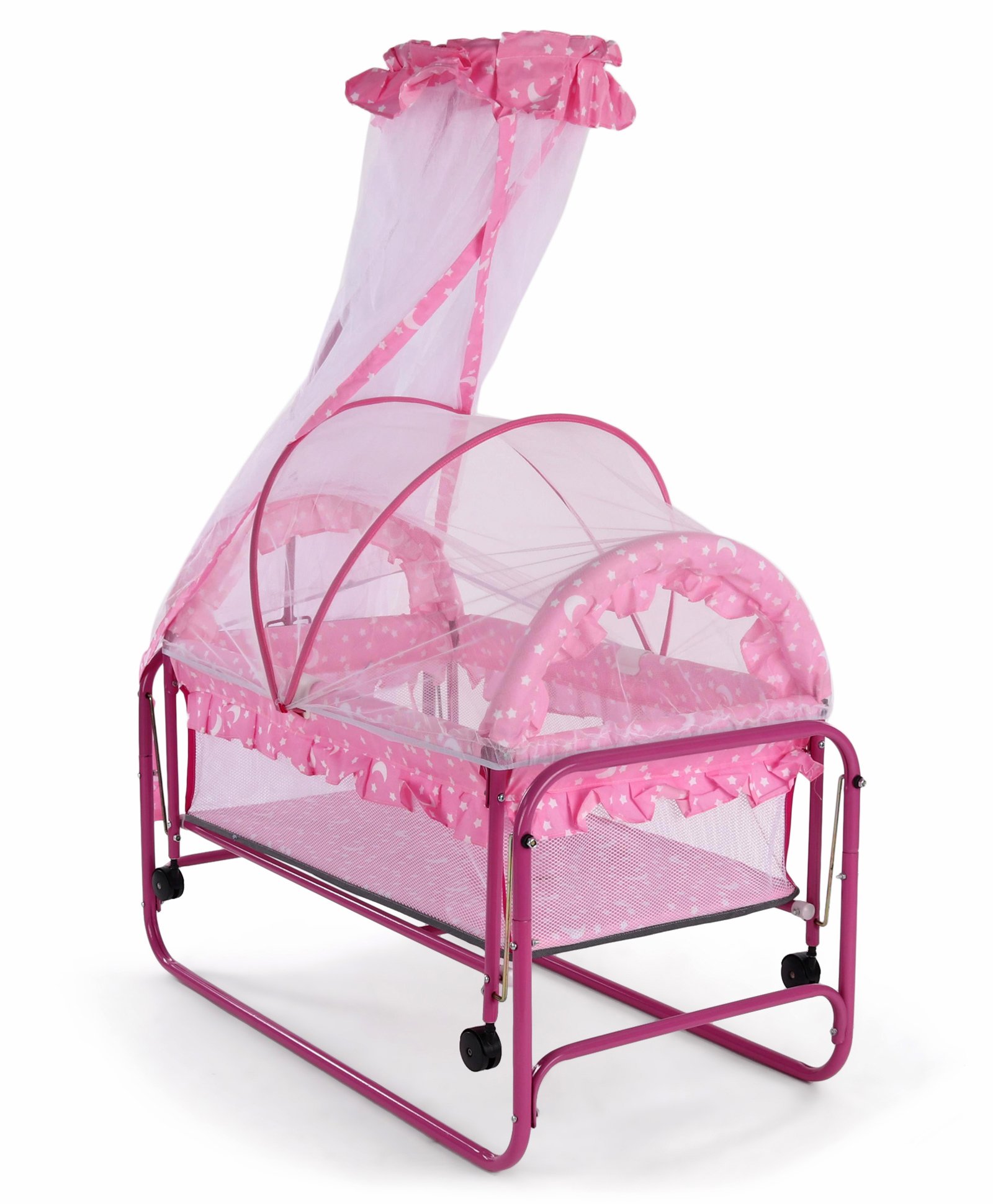 Lightweight Baby Cradle with Mosquito Net Stars Print - Pink-image-37