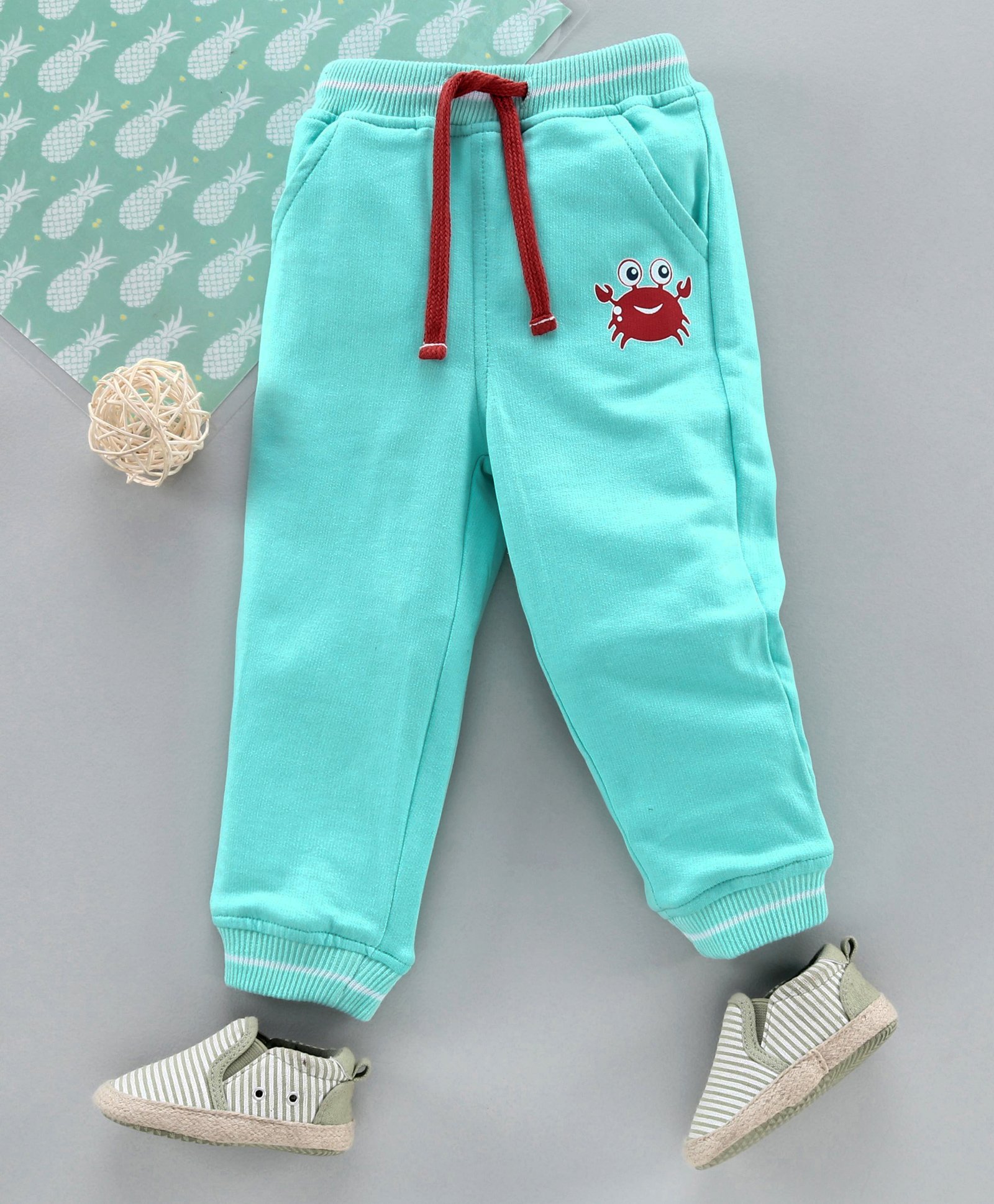 Babyhug Full Length Lounge Pant With Drawstring Crab Print  -  Blue-image-11