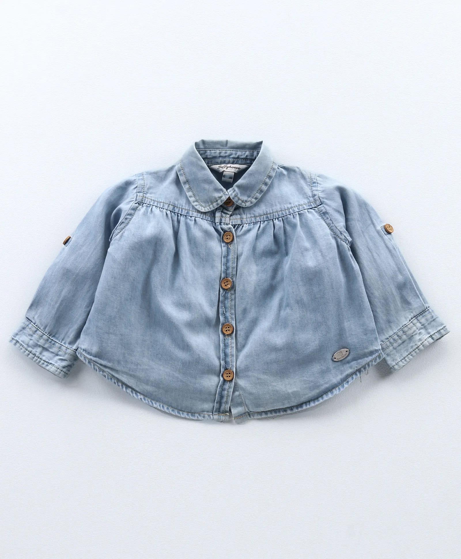 ToffyHouse Denim Full Sleeves Solid Shirt Style Top - Light Blue-image-10