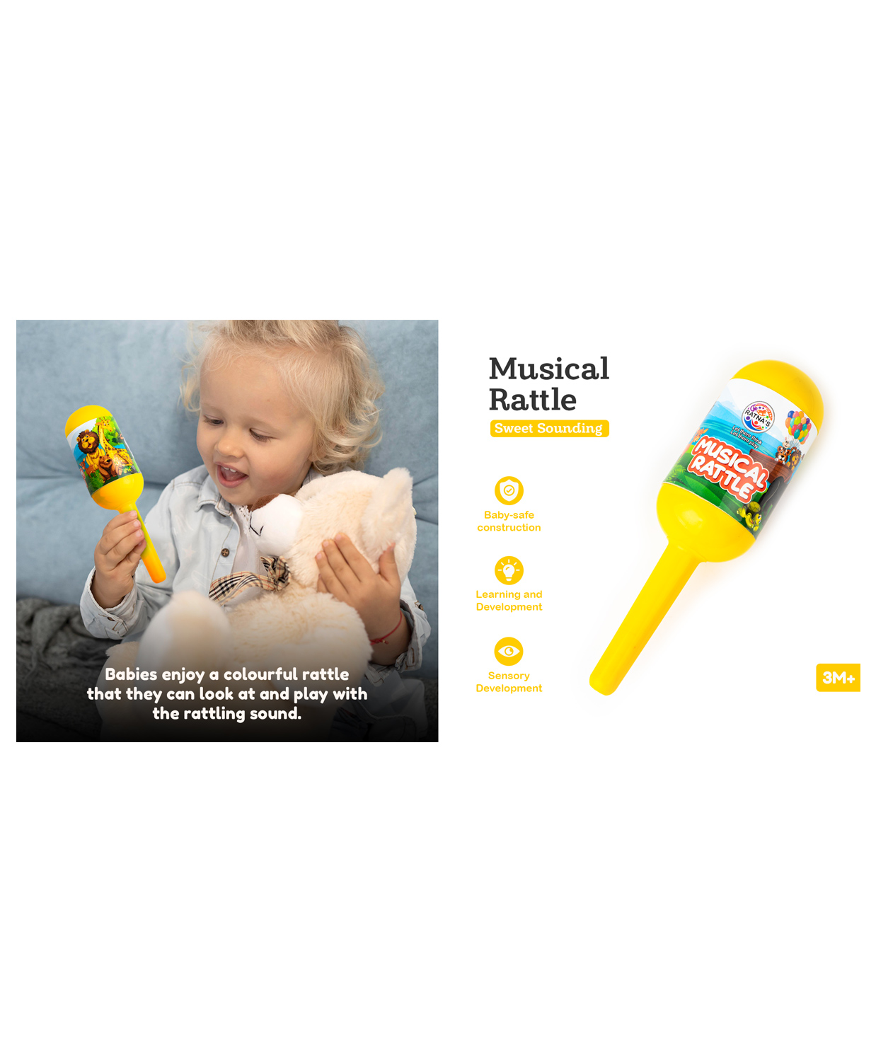 Ratnas Baby Rattle Toy - Yellow(Print May Vary)-image-9