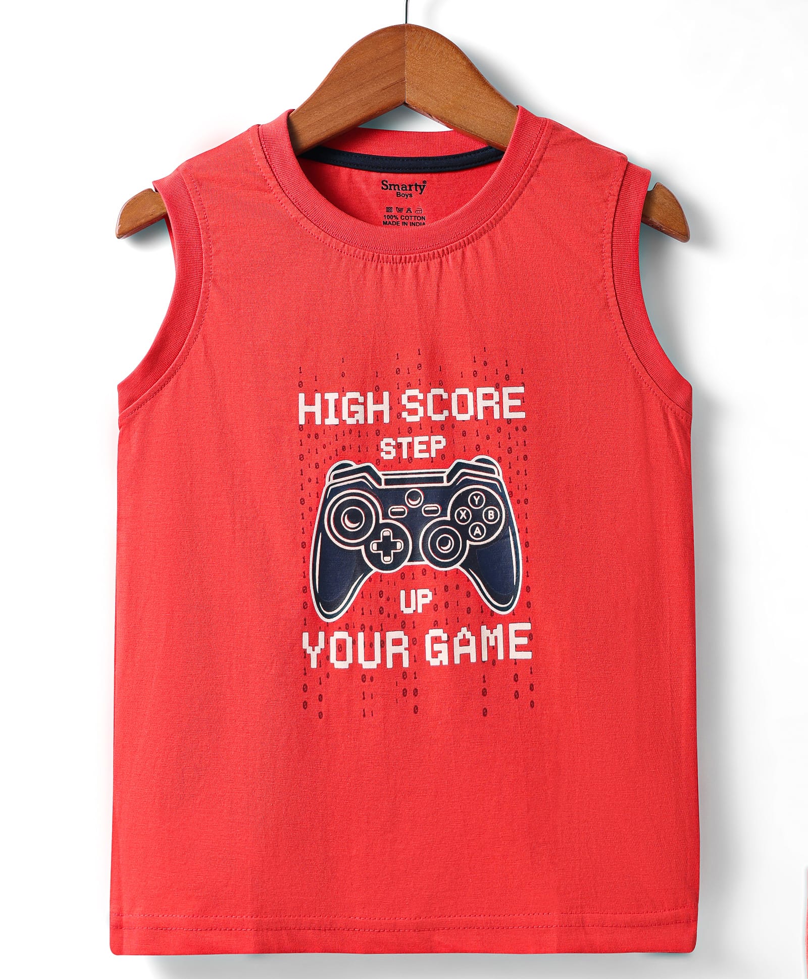Smarty Single Jersey Sleeveless Text Printed Tank T-Shirt - Red-image-27