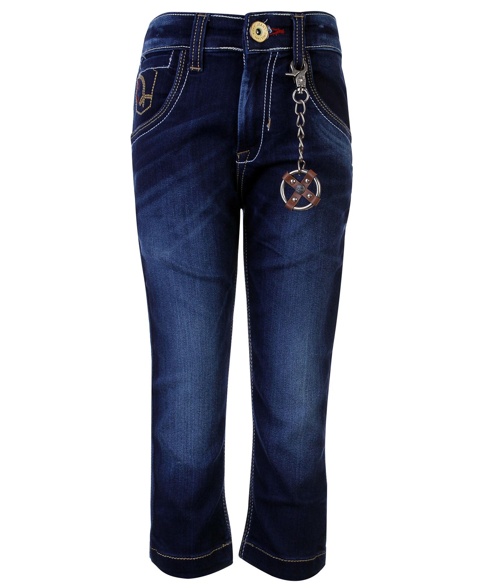 Ruff Denim Jeans With Key Chain - Navy Blue-picture-18