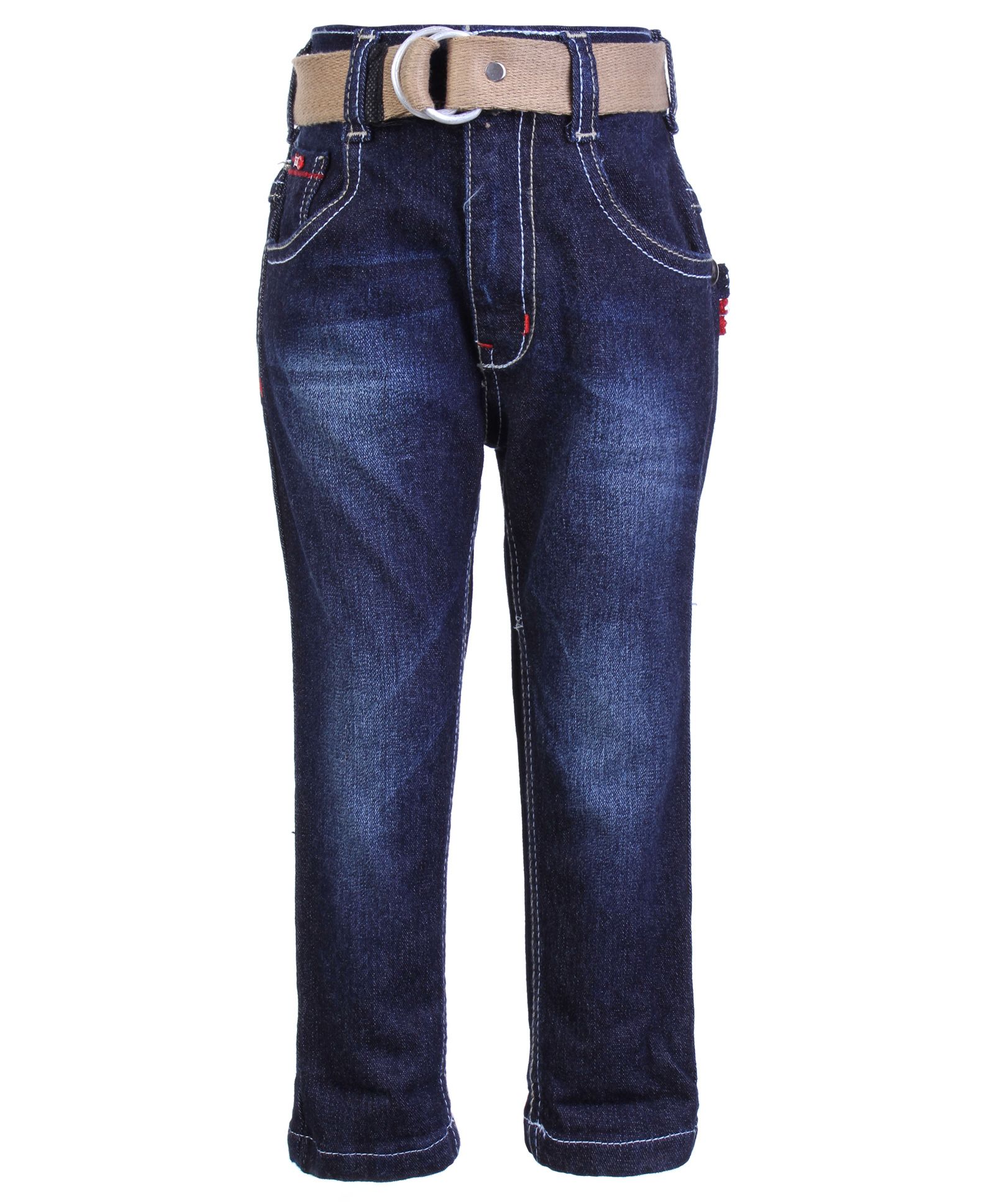 Ruff Denim Jeans With Belt Back Pocket Patch - Raw Navy Blue-picture-18
