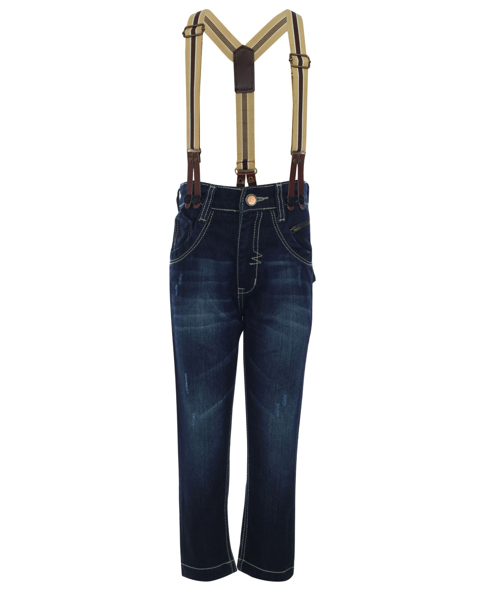 Ruff Denim Jeans with Suspenders - Blue-picture-24