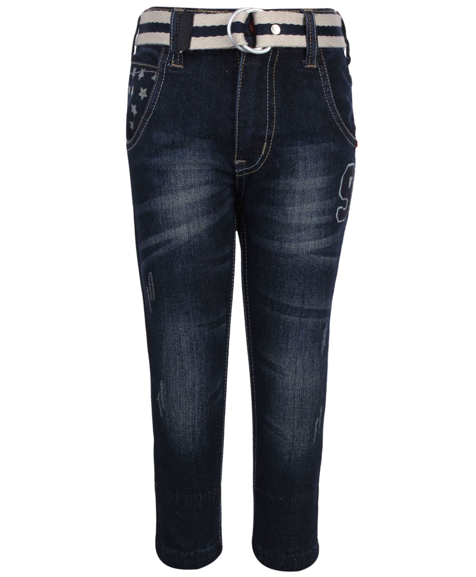 Ruff Denim Jeans With Belt - Star Print-image-5