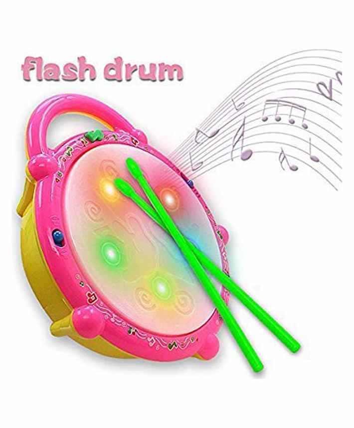 ToyMark Musical Drum with Stick & Flashing Lights - Yellow Pink-image-4