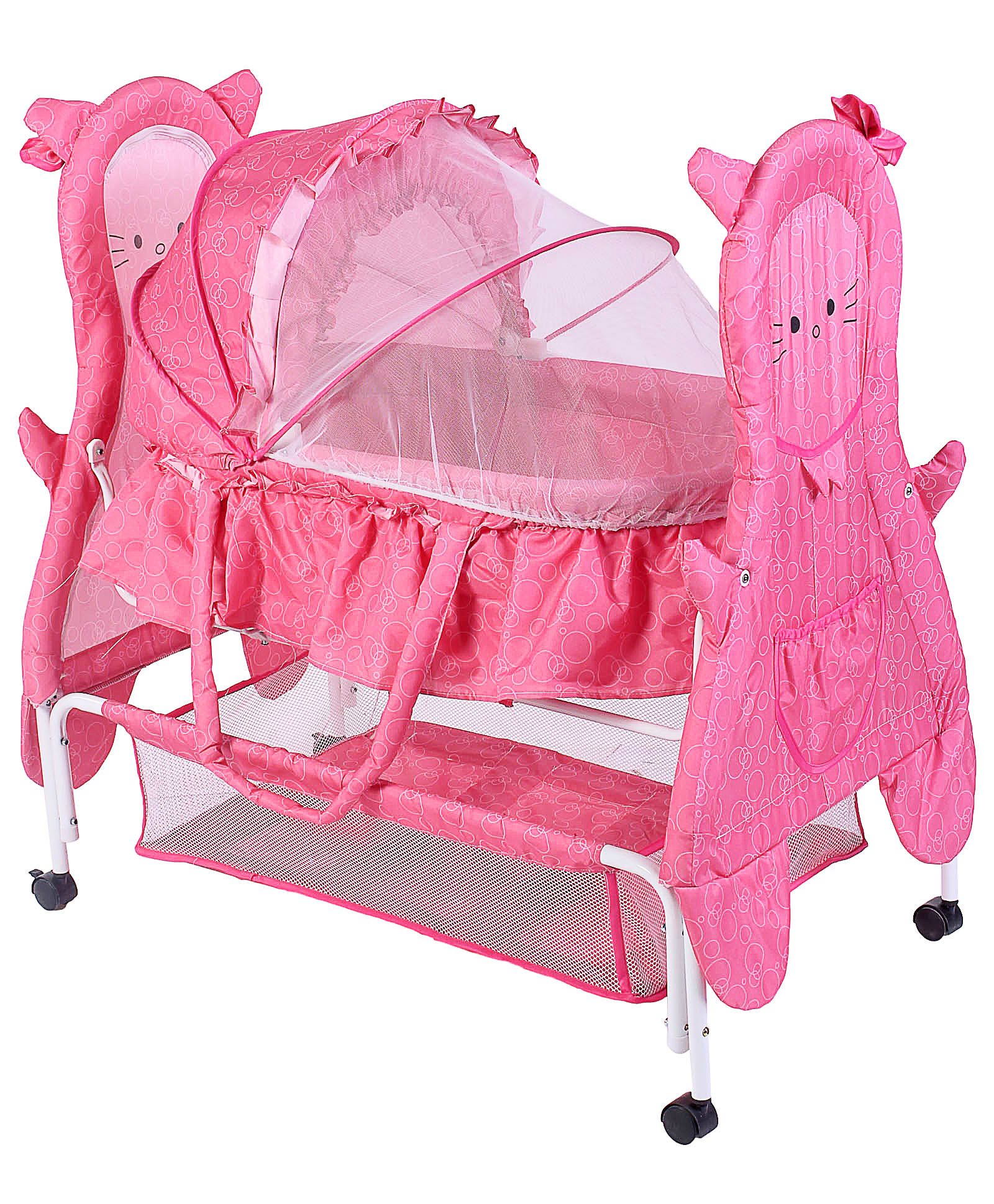 Mee Mee Baby Cradle With Swing, Mosquito Net, Storage Basket (Pink