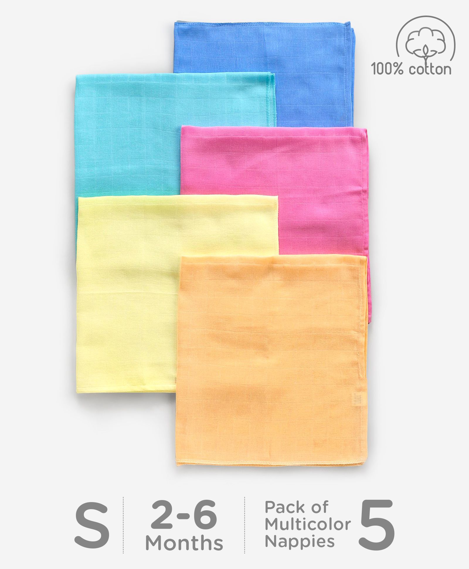 Babyhug Square Cotton Muslin Nappy Set Small Pack Of 5 (Color May Vary)-image-10