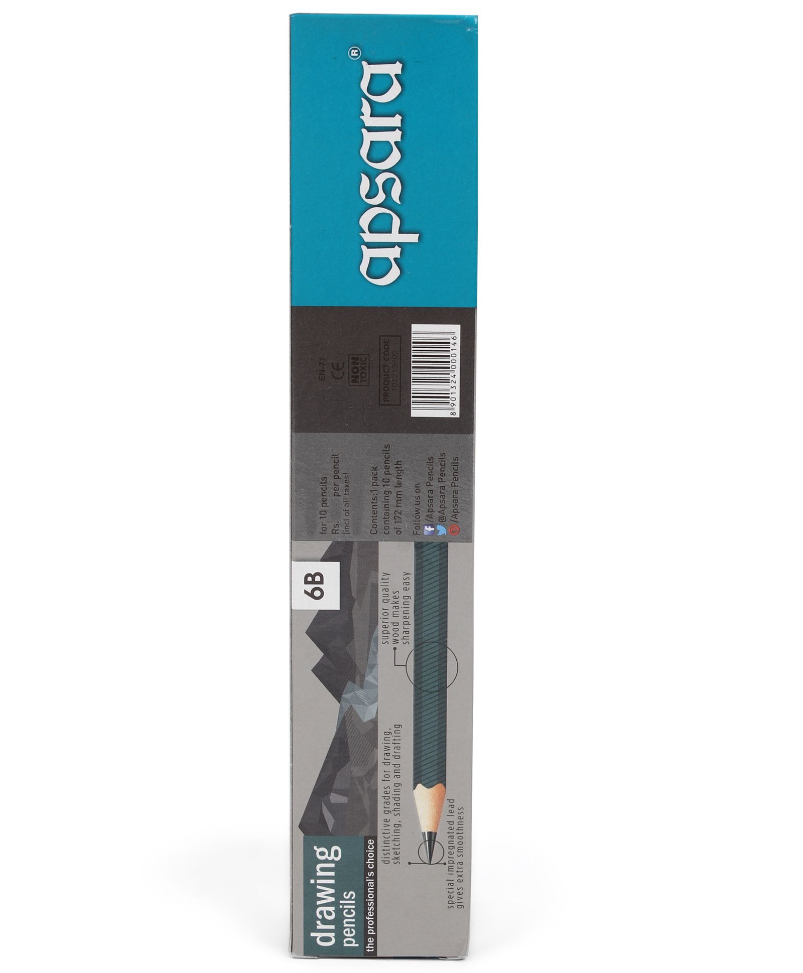 Pack of 10 Apsara 6B Grade Graphite Pencils Fee One Eraser Shipping  Fee 