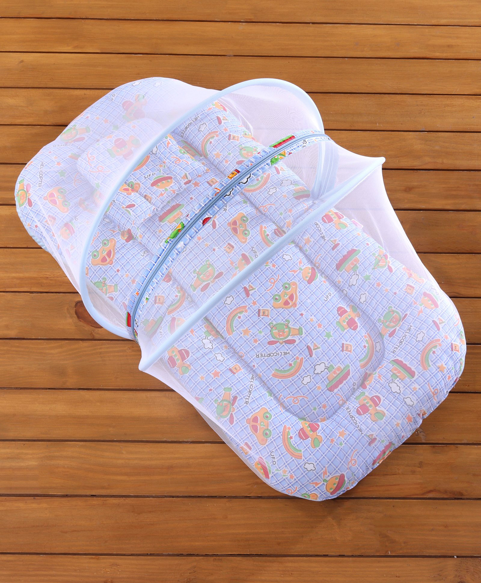 Babyhug Cotton Bedding Set With Center Zip Mosquito Net Transport In Star Print- Blue-image-49
