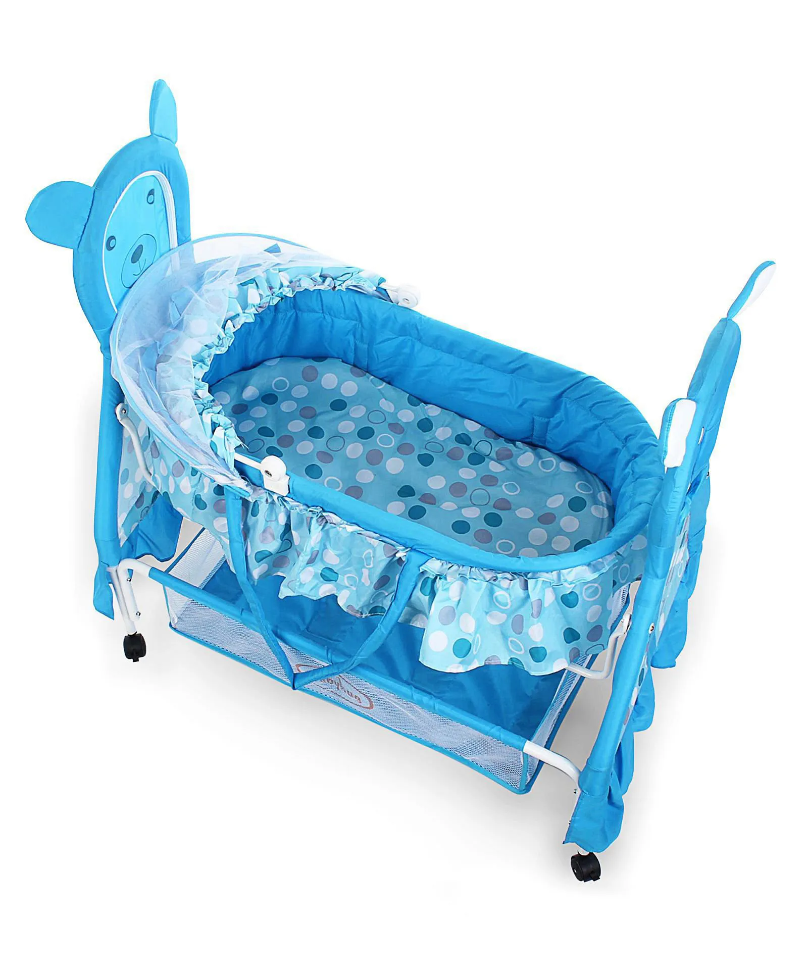 Babyhug Love Teddy Print Bassinet with Swing Lock Function and
