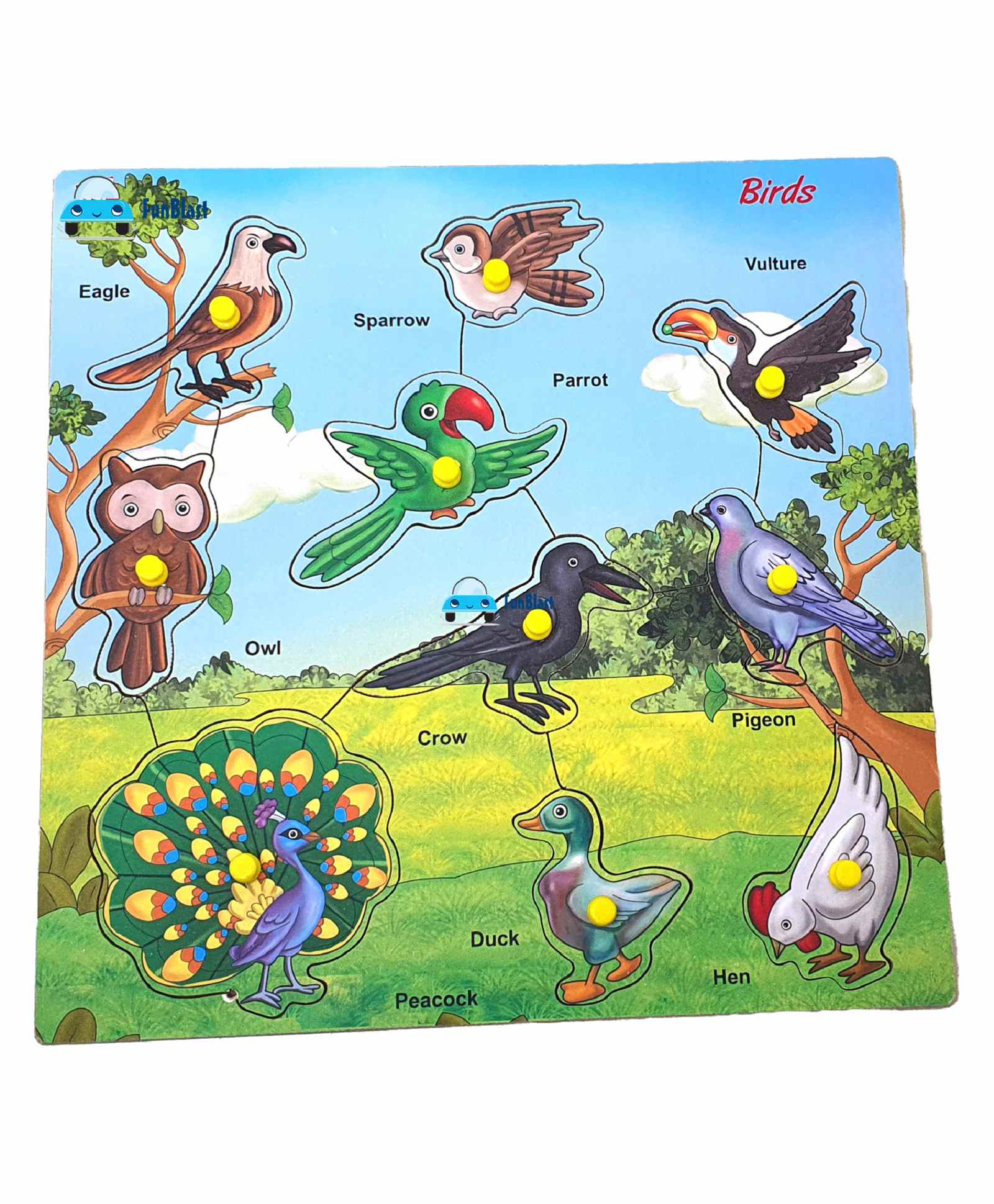 FunBlast Wooden Birds Knobs Board Puzzle Multicolor - 10 Pieces-image-34