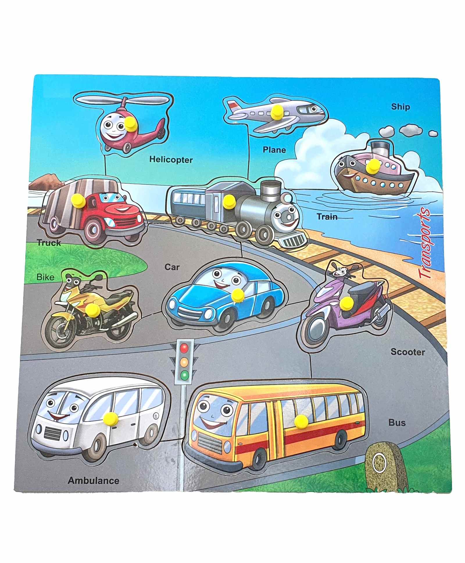 FunBlast Wooden Vehicle Knobs Board Puzzle Multicolor - 10 Pieces-picture-21