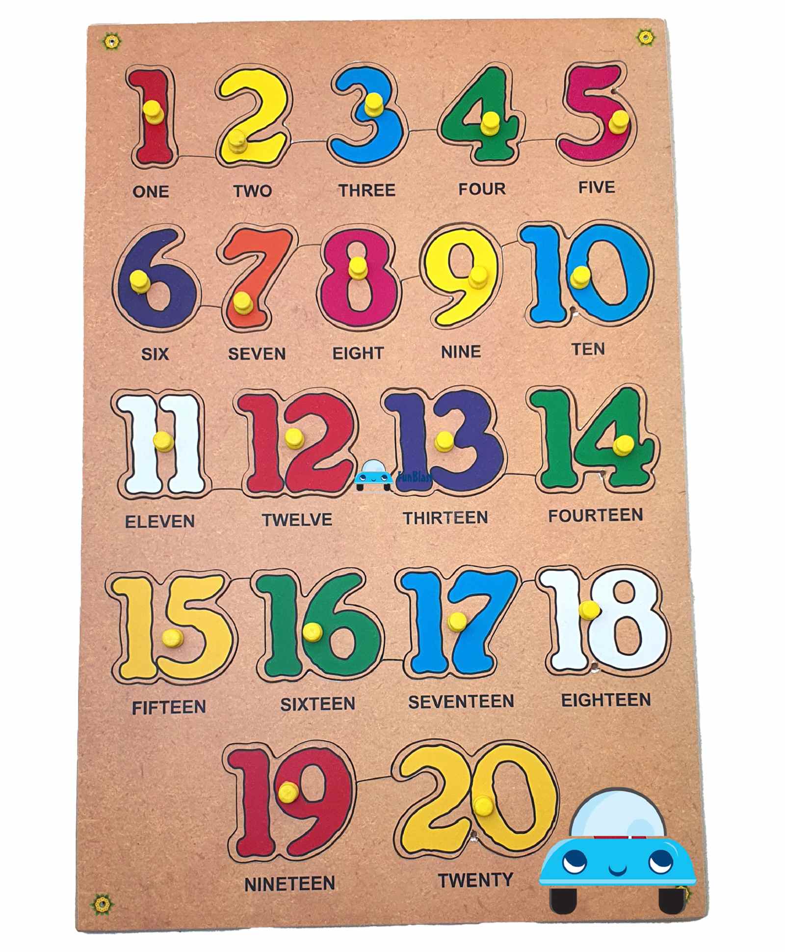 FunBlast Wooden Number Knobs Board Puzzle Multicolor - 20 Pieces-picture-12