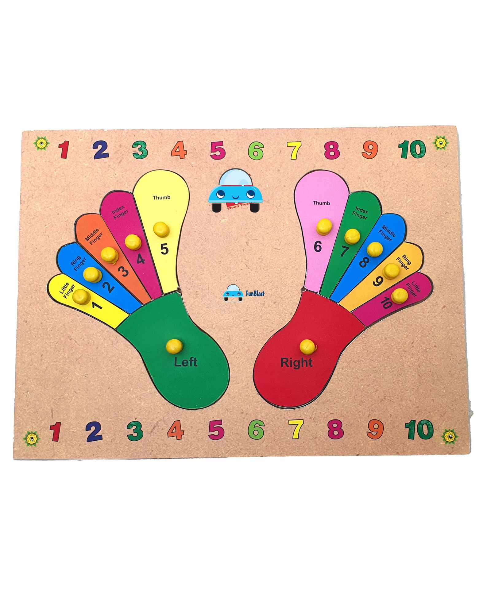 FunBlast Wooden Foot Finger Knobs Board Puzzle Multicolor - 10 Pieces-picture-16