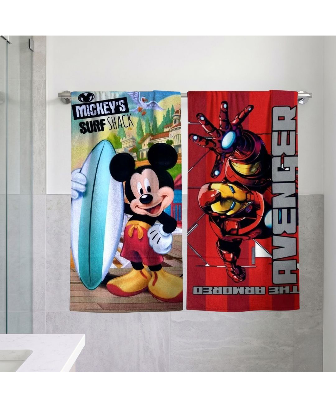 Athom Trendz Disney Mickey & Marvel Iron Man Bath Towel Pack of 2 - Multicolor-picture-10