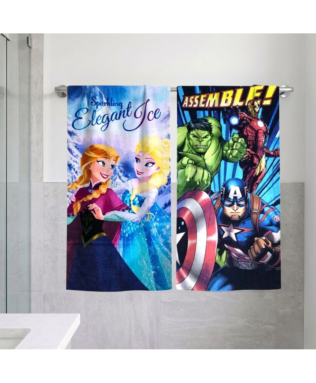 Athom Trendz Disney Frozen & Marvel Avengers Bath Towels Set of 2 - Multicolour-picture-16