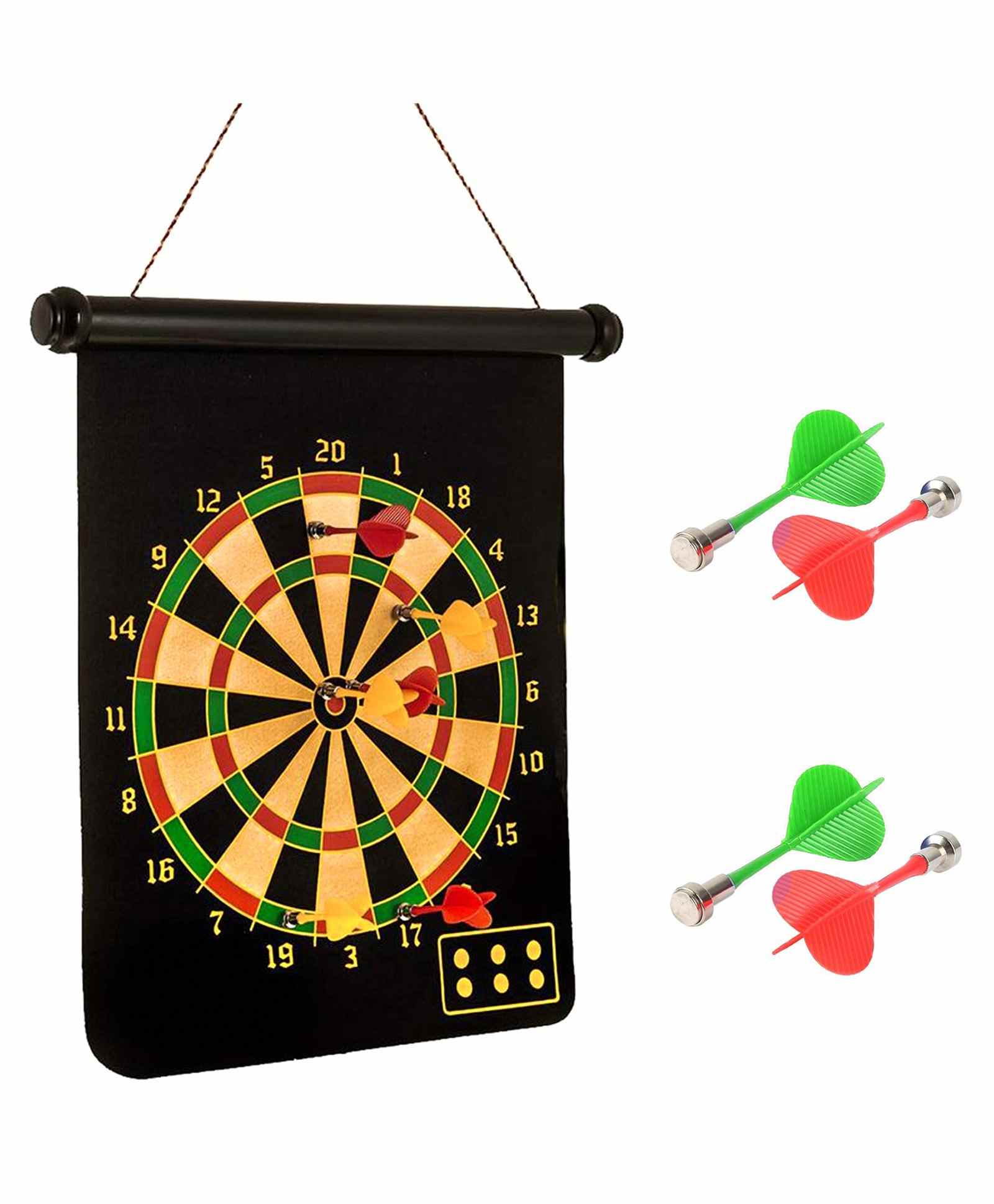 Fiddlerz 18 Inch Double Sided Foldable Magnetic Dart Board with 4 Magnetic Darts - Black-image-5