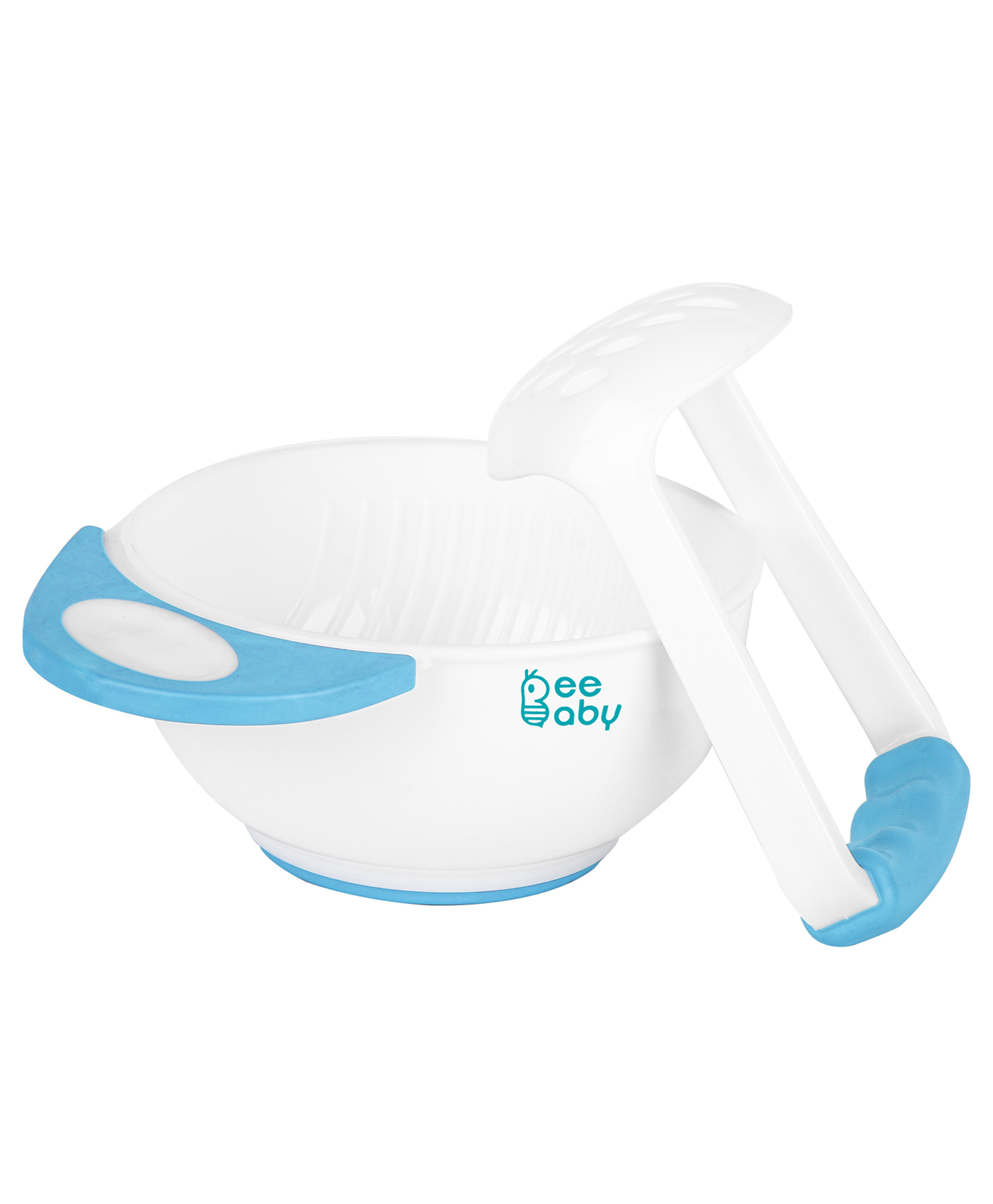 Beebaby Food Masher  & Serve Bowl Set - Blue White-image-14