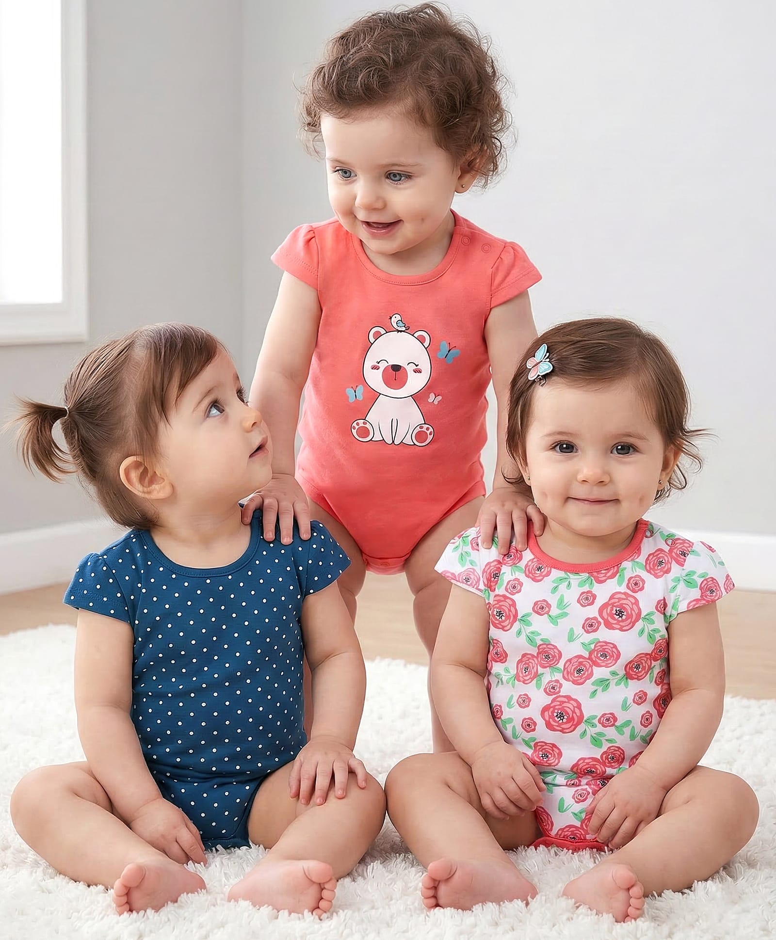 Babyoye Anti Bacterial Cap Sleeves Printed Onesie Pack of 3 - Blue Peach-image-43