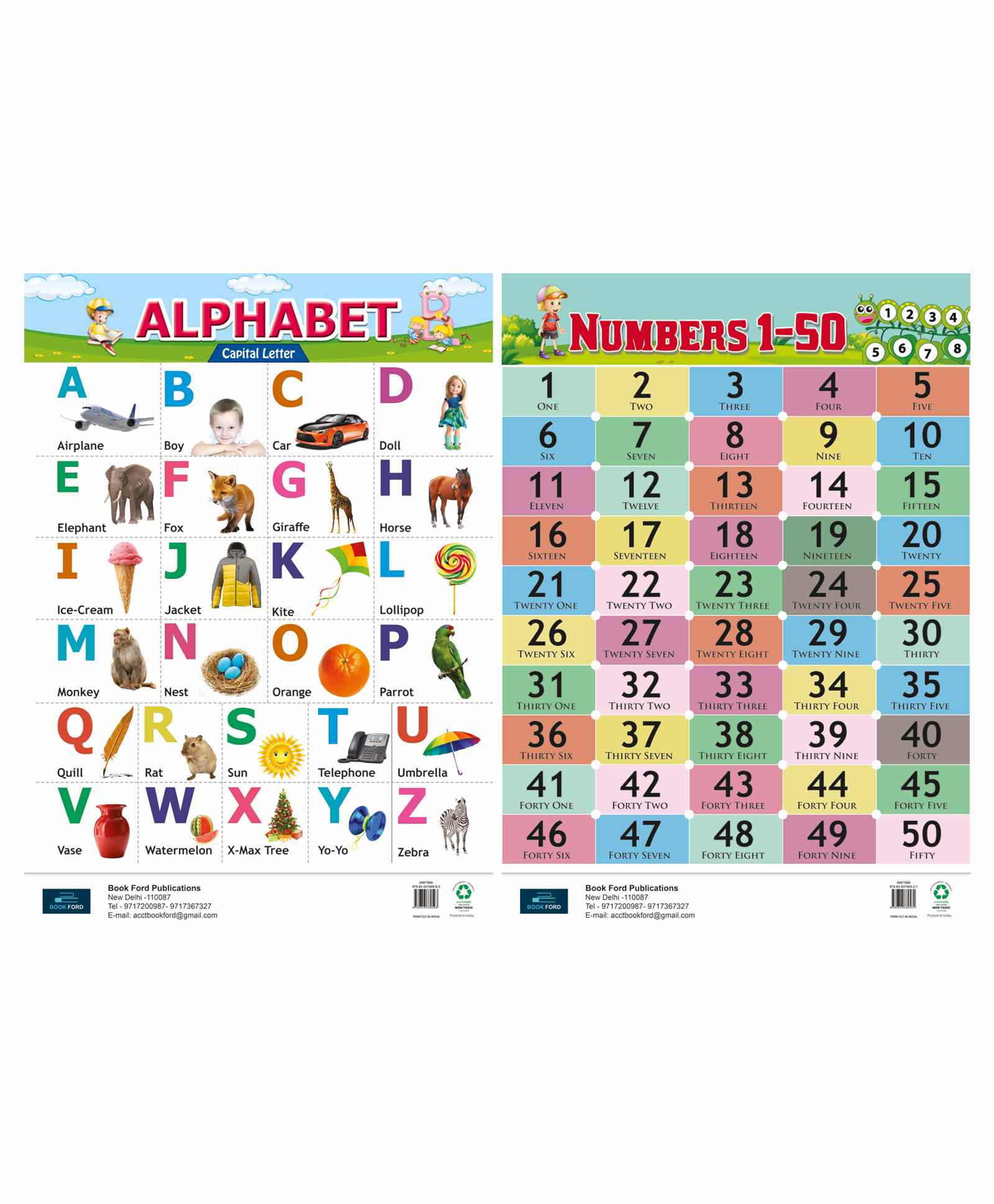 Book Ford Publication Alphabet Number Chart Pack Of 2 English Online In India Buy At Best Price From Firstcry Com 8056098