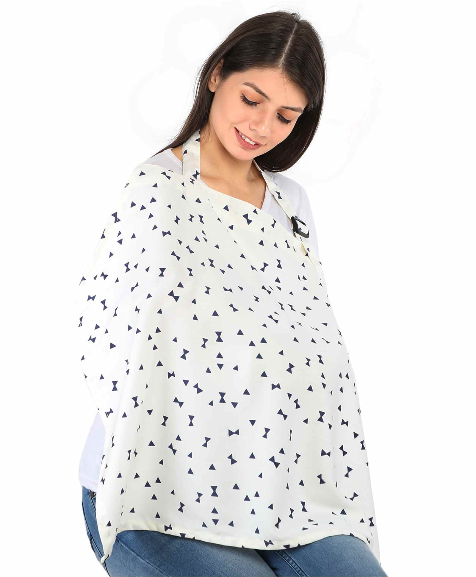 Lulamom Cotton Printed Nursing Cover with Straps - White-picture-35