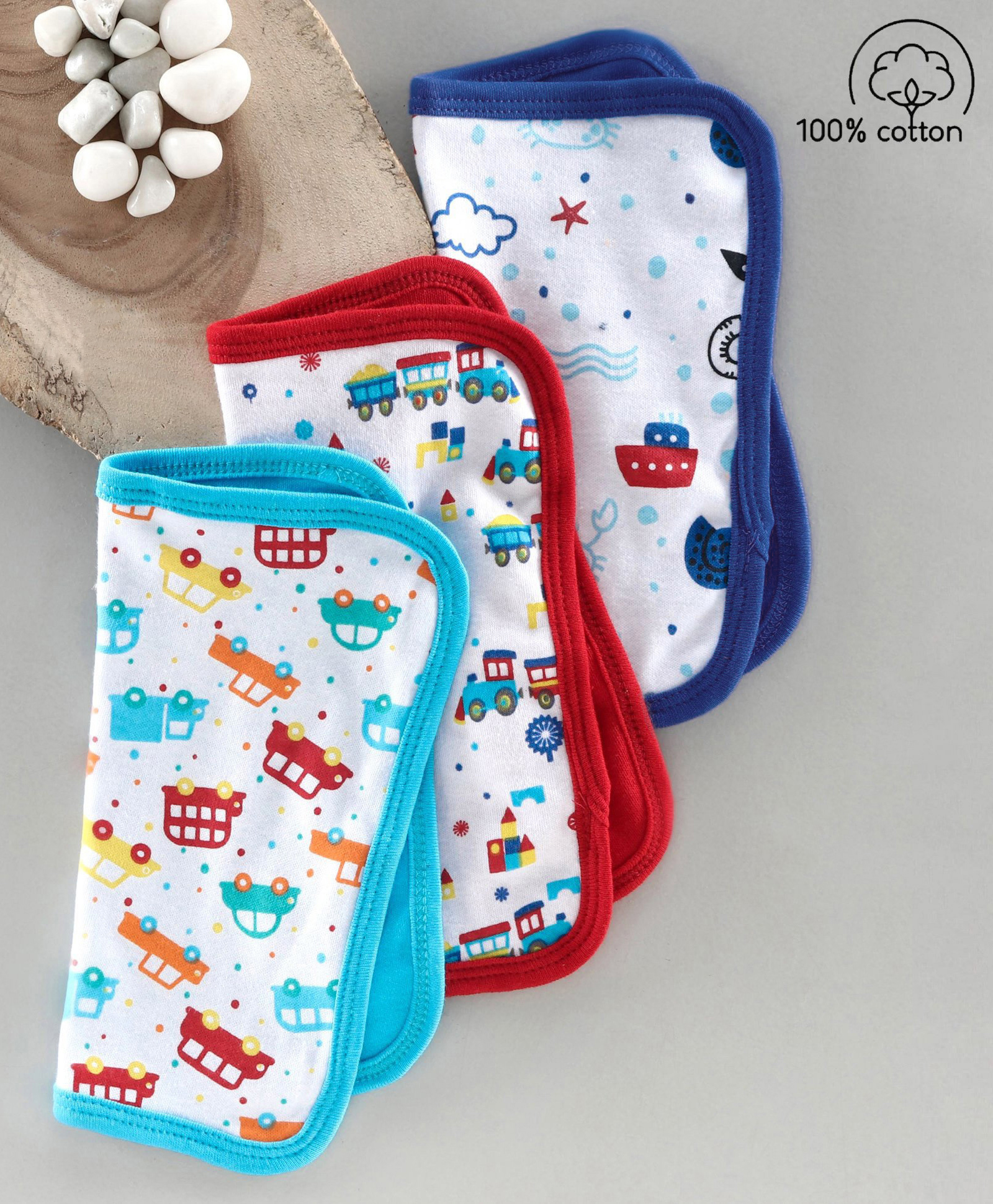 Babyhug 100% Cotton Double Layer Wash Cloth Pack of 3 - Yellow Blue