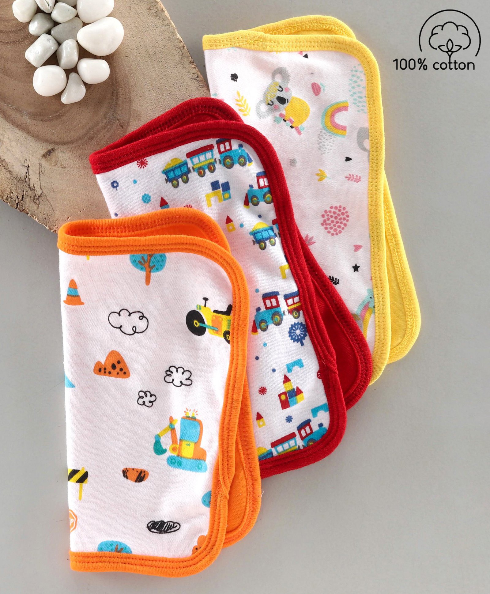 Babyhug 100% Cotton Double Layer Wash Cloth Pack of 3 - Yellow Red Orange