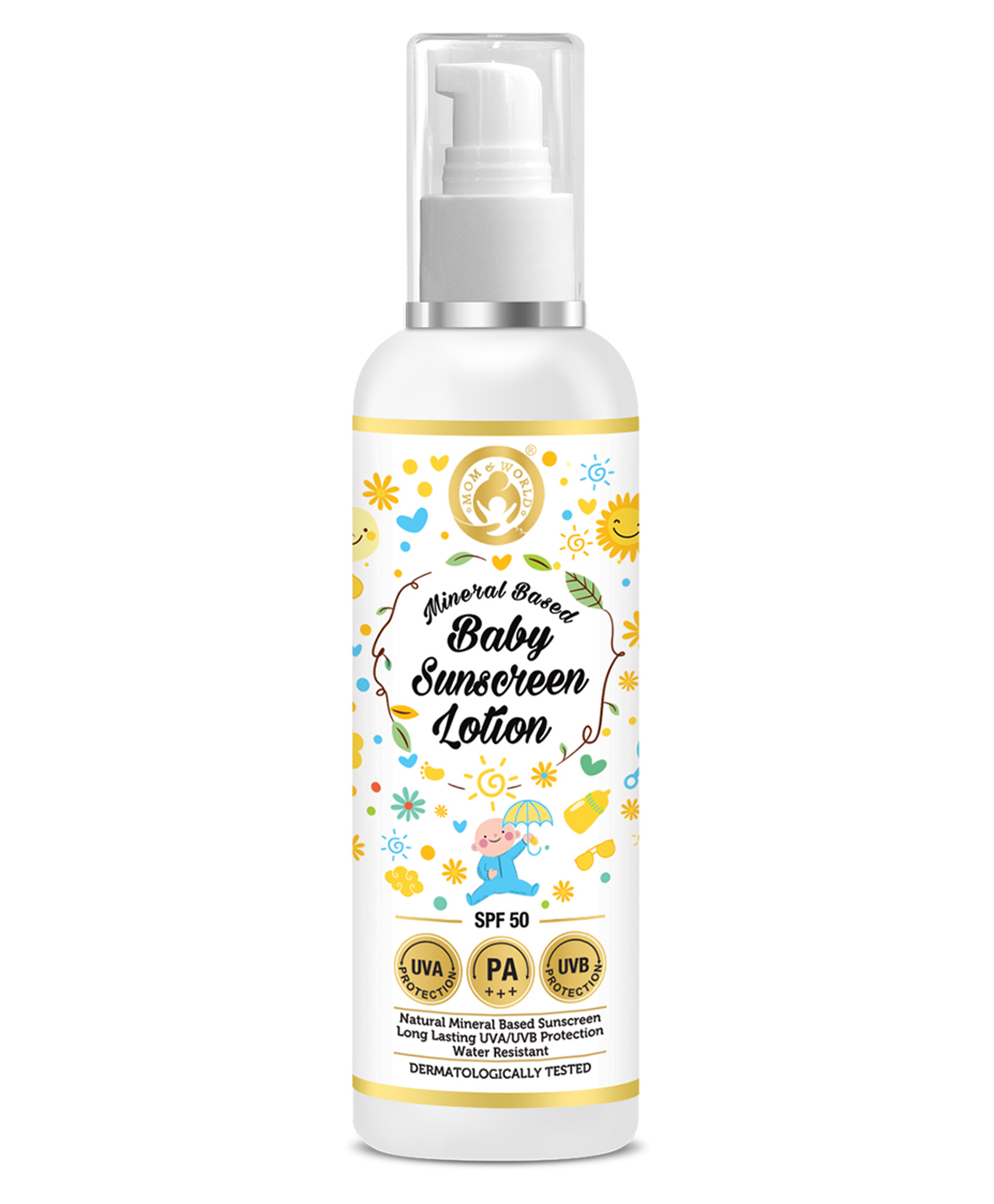mom and world Mom & World Mineral Based Baby Sunscreen Lotion with SPF 50 - 120 ml-picture-12