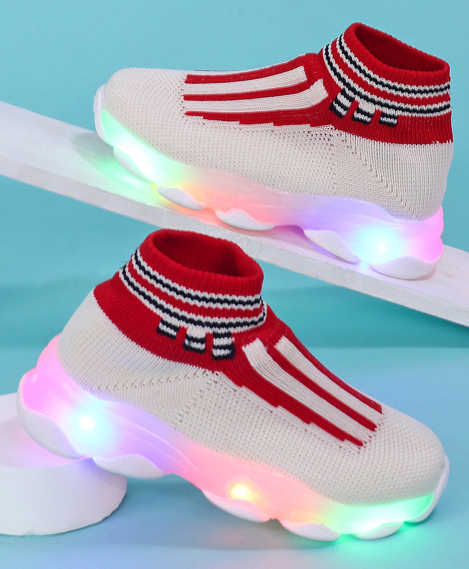 Buy KIDLINGSS Striped LED Shoes - Red 