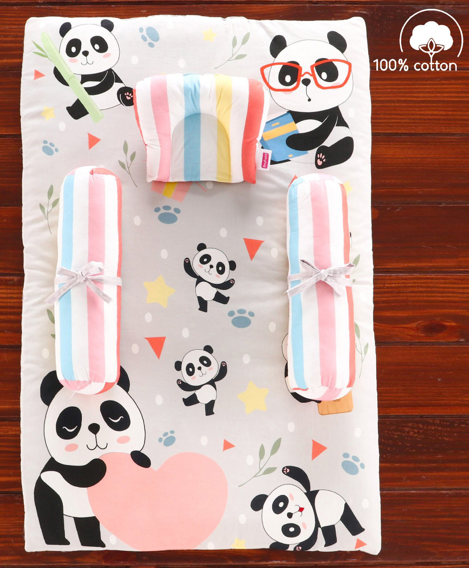 Babyhug 100% Cotton Bedding Set Panda Theme - Grey-image-32