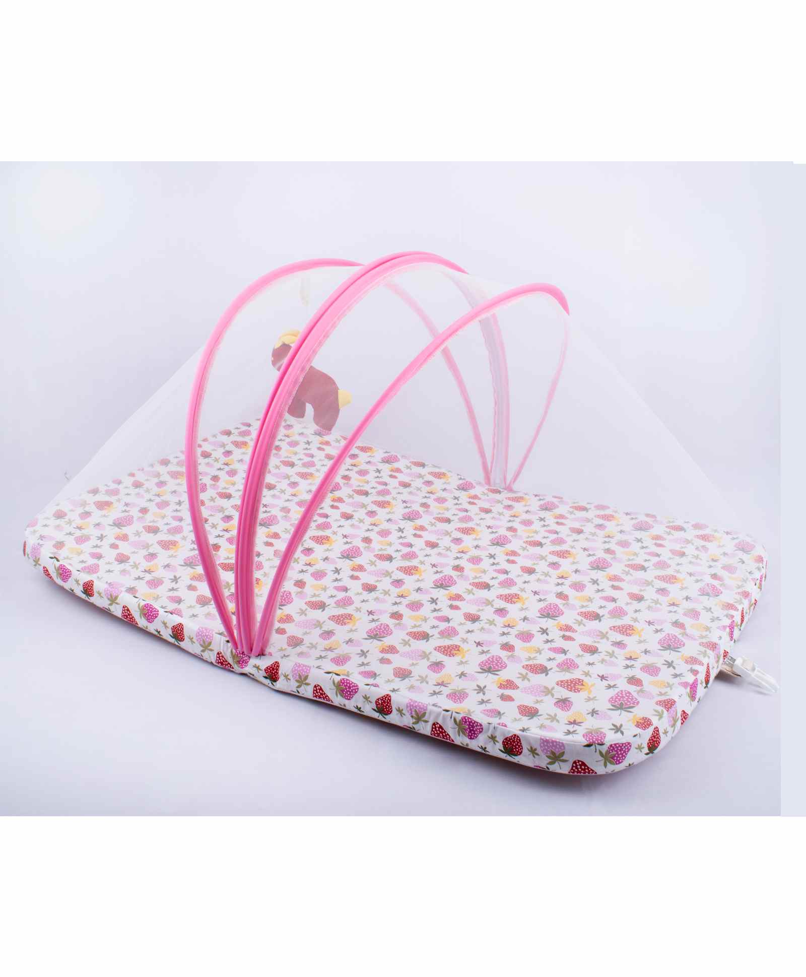 Blooming Buds Mattress with Zippered Mosquito Net Strawberry Print - Pink-image-43