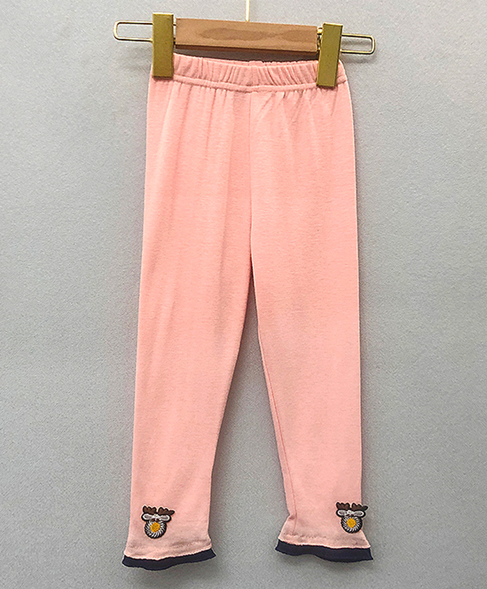 Kookie Kids Full Length Leggings Reindeer Embroidery - Pink-picture-24