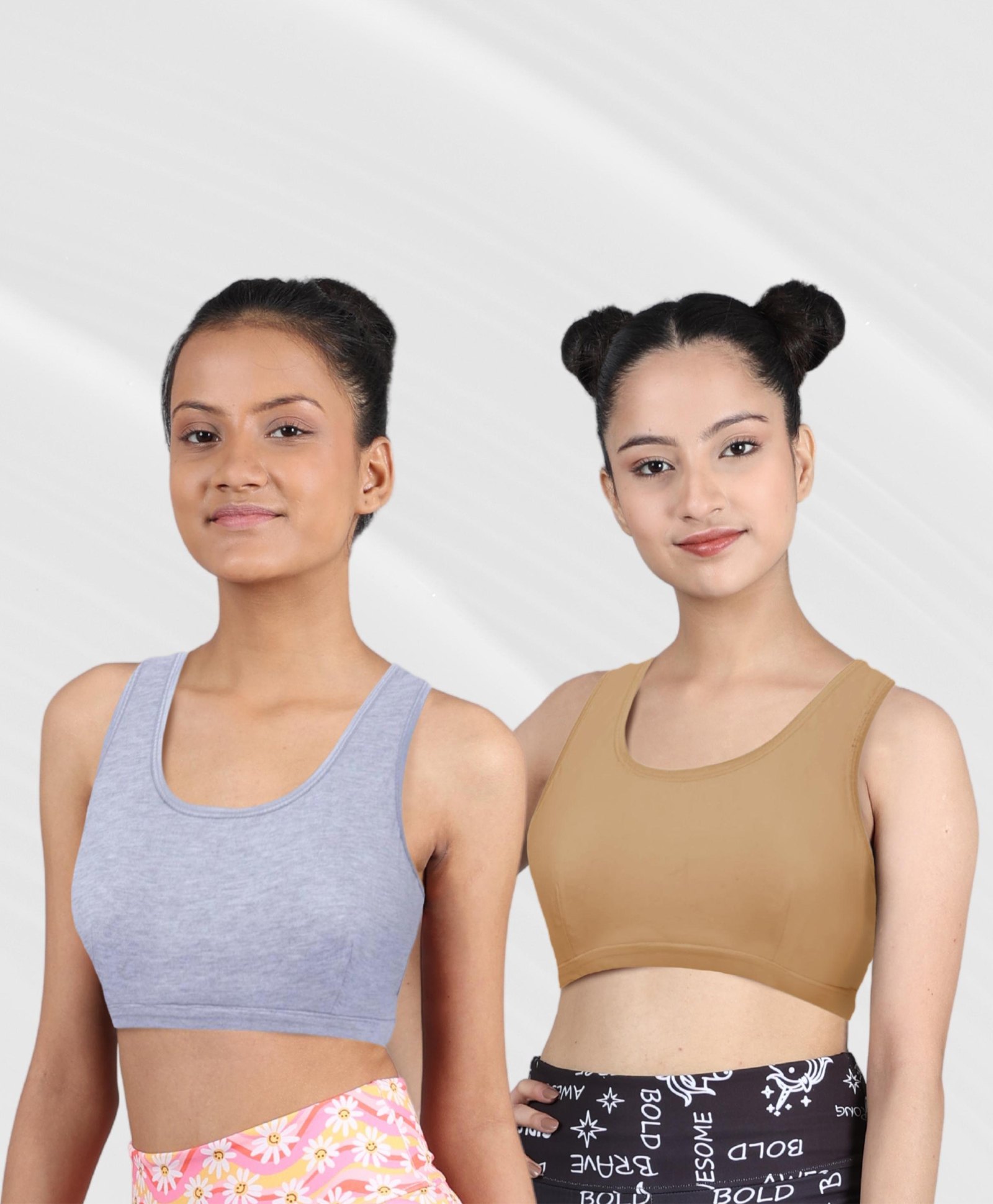 D'chica Set Of 2 Solid Colour Non Wired Non Padded Bra - Grey & Beige-picture-5