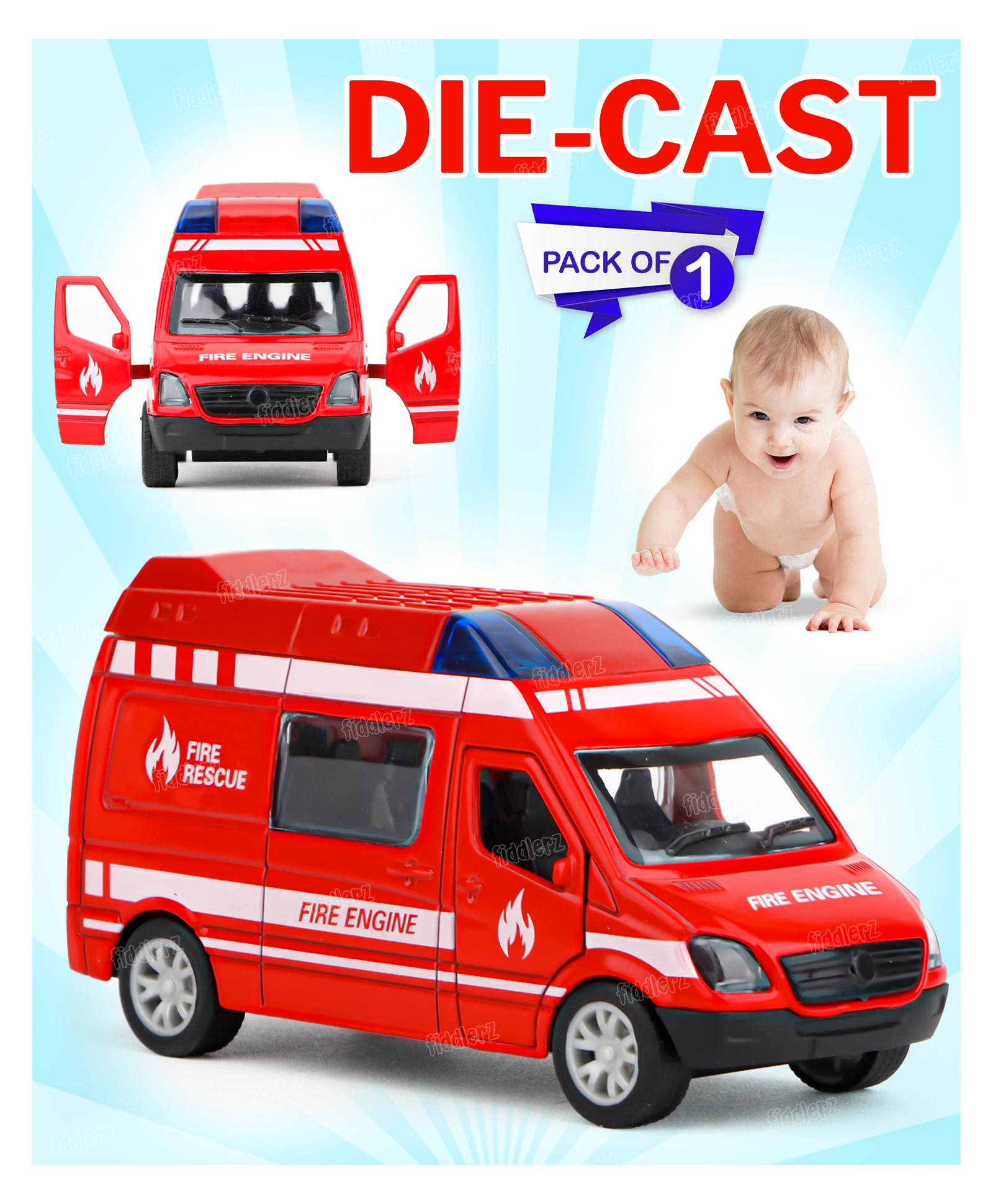 Fiddlerz Die Cast Pull Back Mini Rescue Van Toy - (Color & Design May Vary)-picture-25