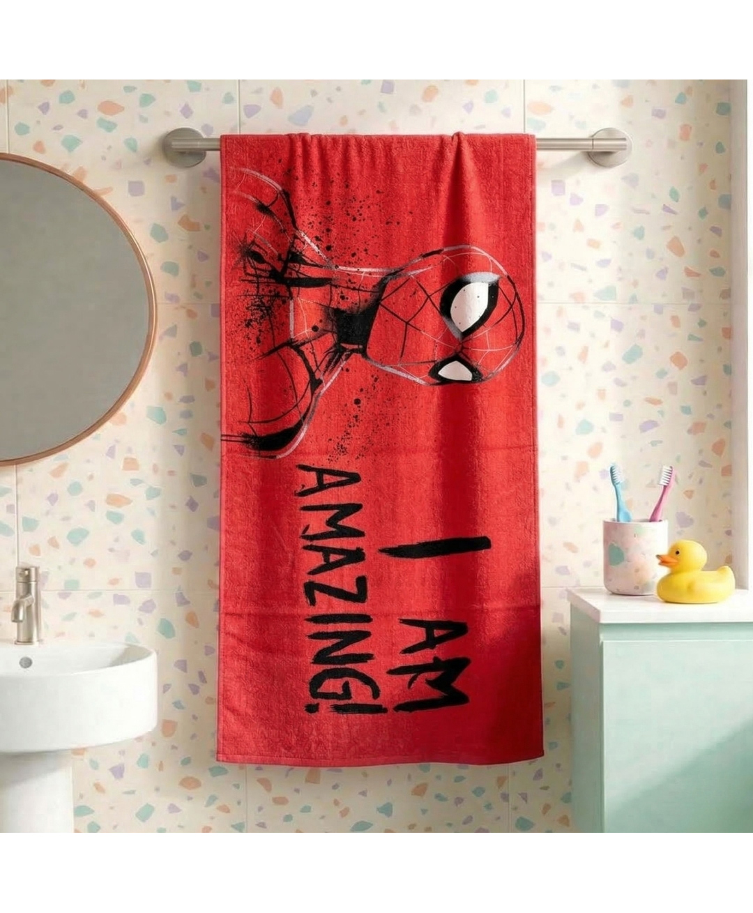 Athom Trendz Marvel Spiderman 100% Cotton Kids Bath Towel - Red-picture-4