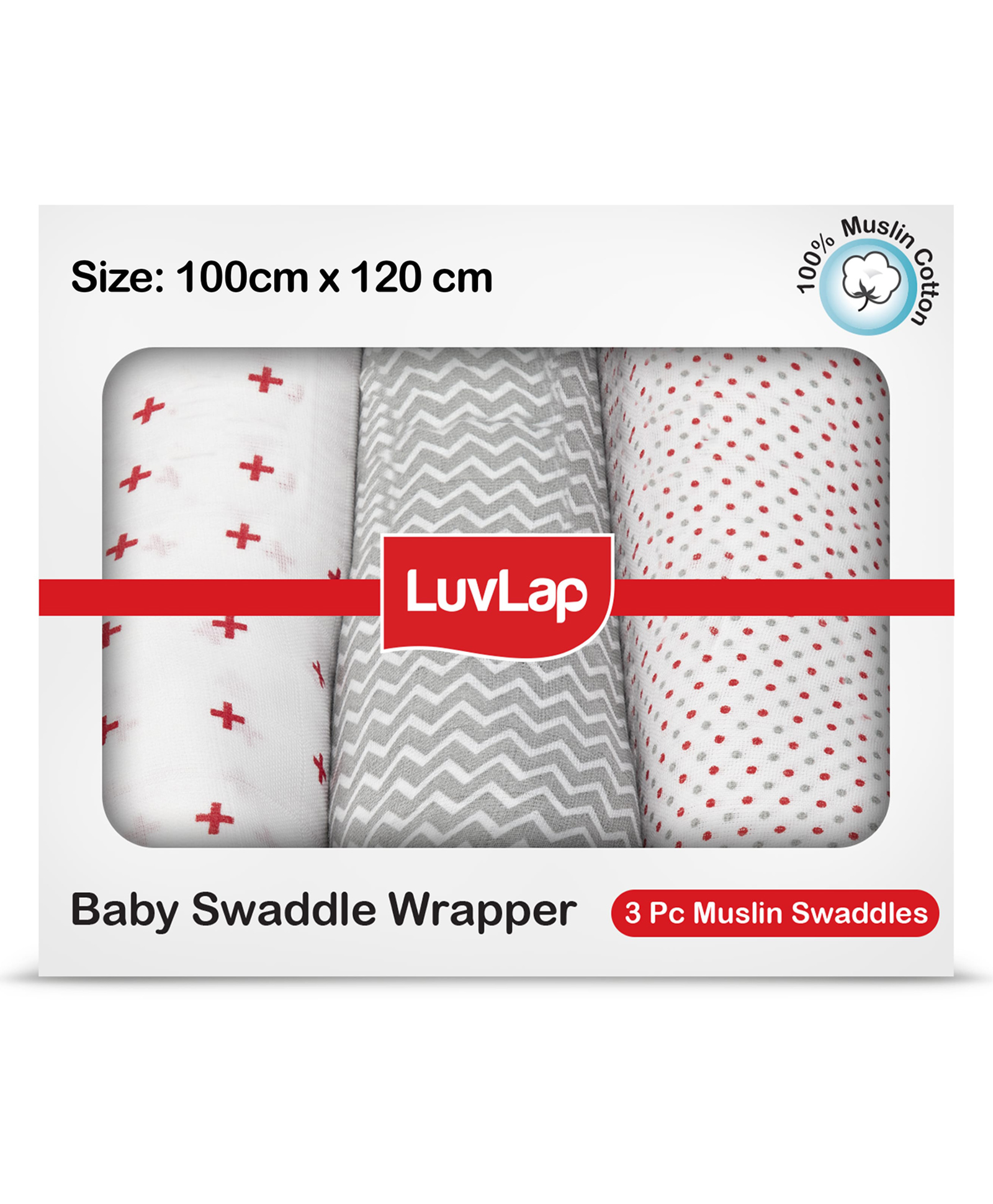 LuvLap 100% Muslin Cotton Baby Swaddle Wrappers Dot Print - White Grey-picture-34