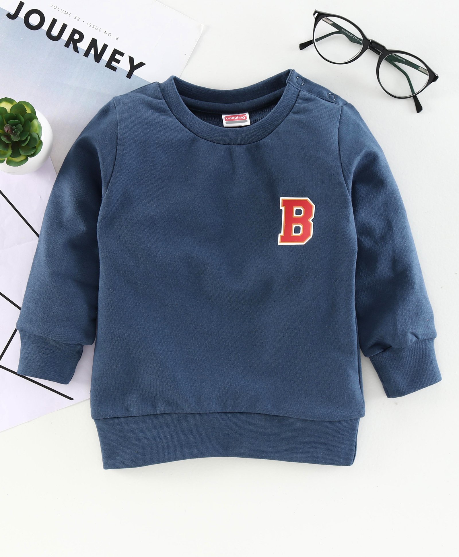 Buy Babyhug Full Sleeves Sweatshirt Alphabet Patch Blue For Both 6 9 Months Online In India Shop At Firstcry Com