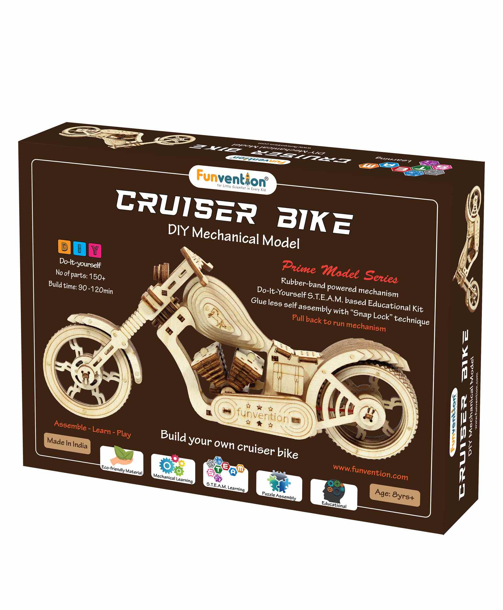 Funvention DIY Plywood Cruiser Bike Building Set - 150 Pieces-image-14