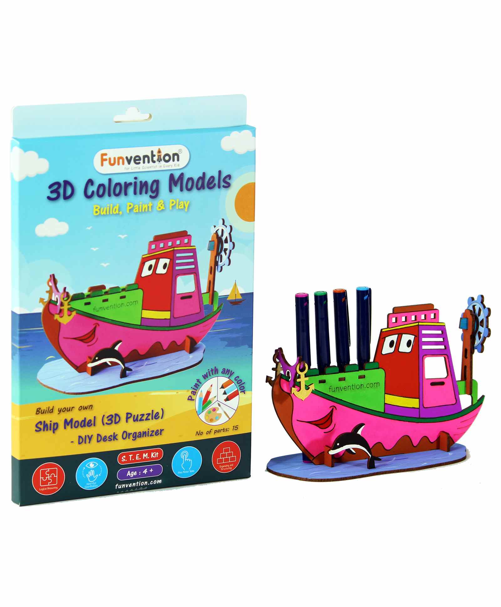 Funvention 3D Coloring Model Ship DIY Puzzle Toy - Multicolor-picture-20