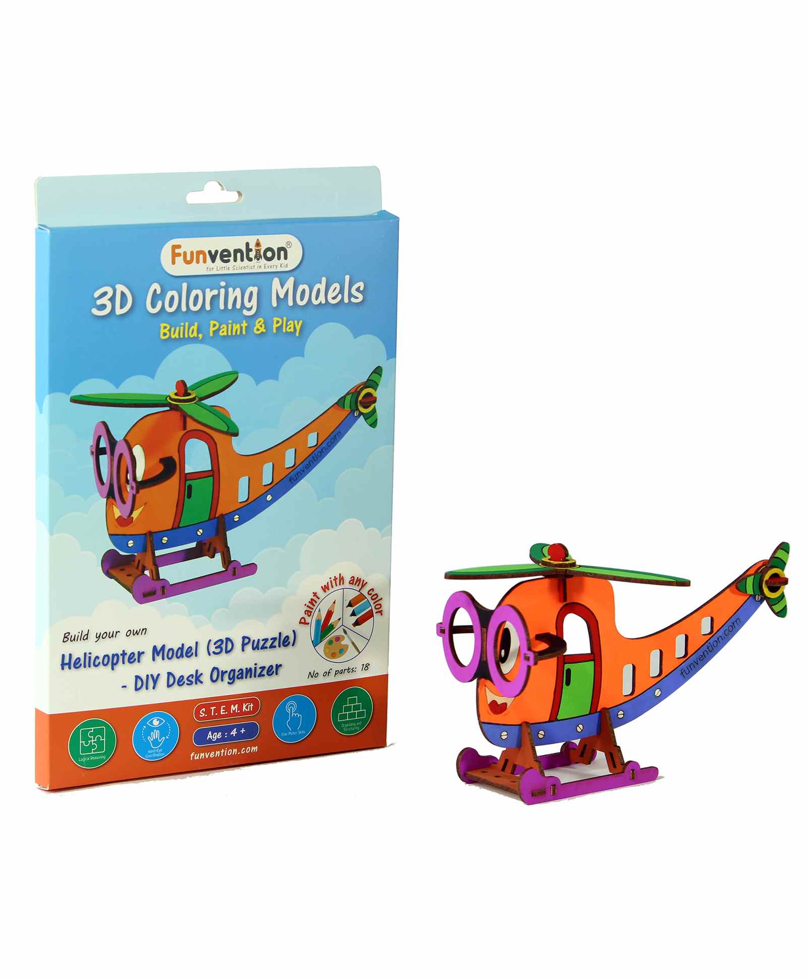 Funvention 3D Coloring Model Helicopter DIY Puzzle Toy - Multicolor-picture-22
