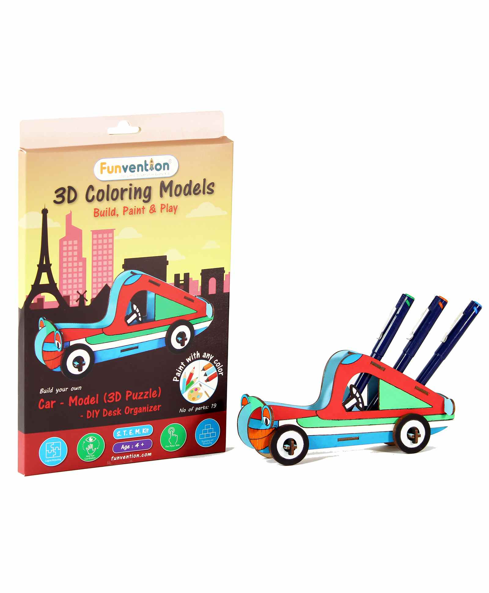 Funvention 3D Coloring Model Car DIY Puzzle Toy - Multicolor-picture-23