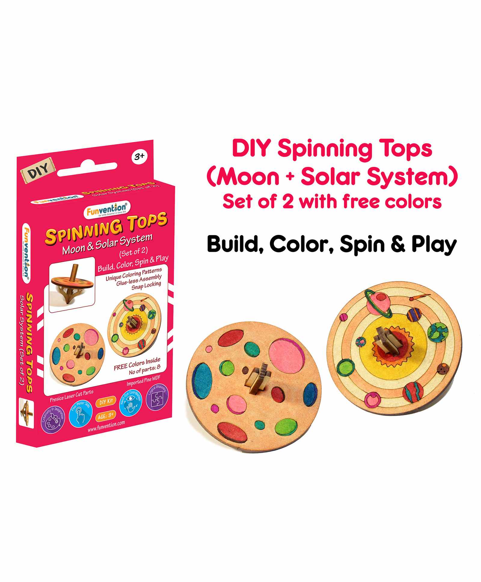 Funvention DIY Solar System & Moon Spinning Top with Free Color Pens - Multicolor-image-11