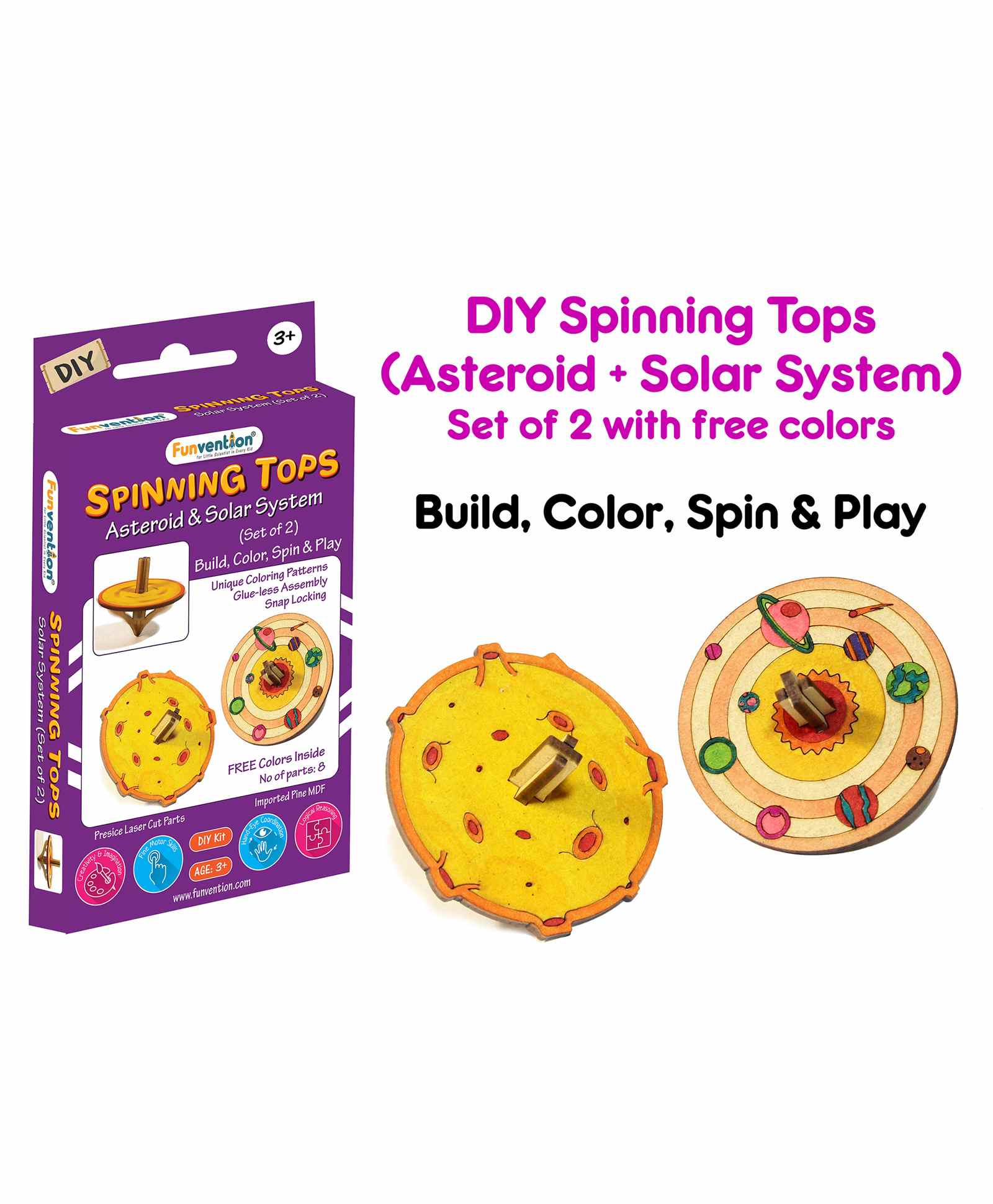 Funvention DIY Solar System & Asteroid Spinning Top with Free Color Pens - Multicolor-image-28