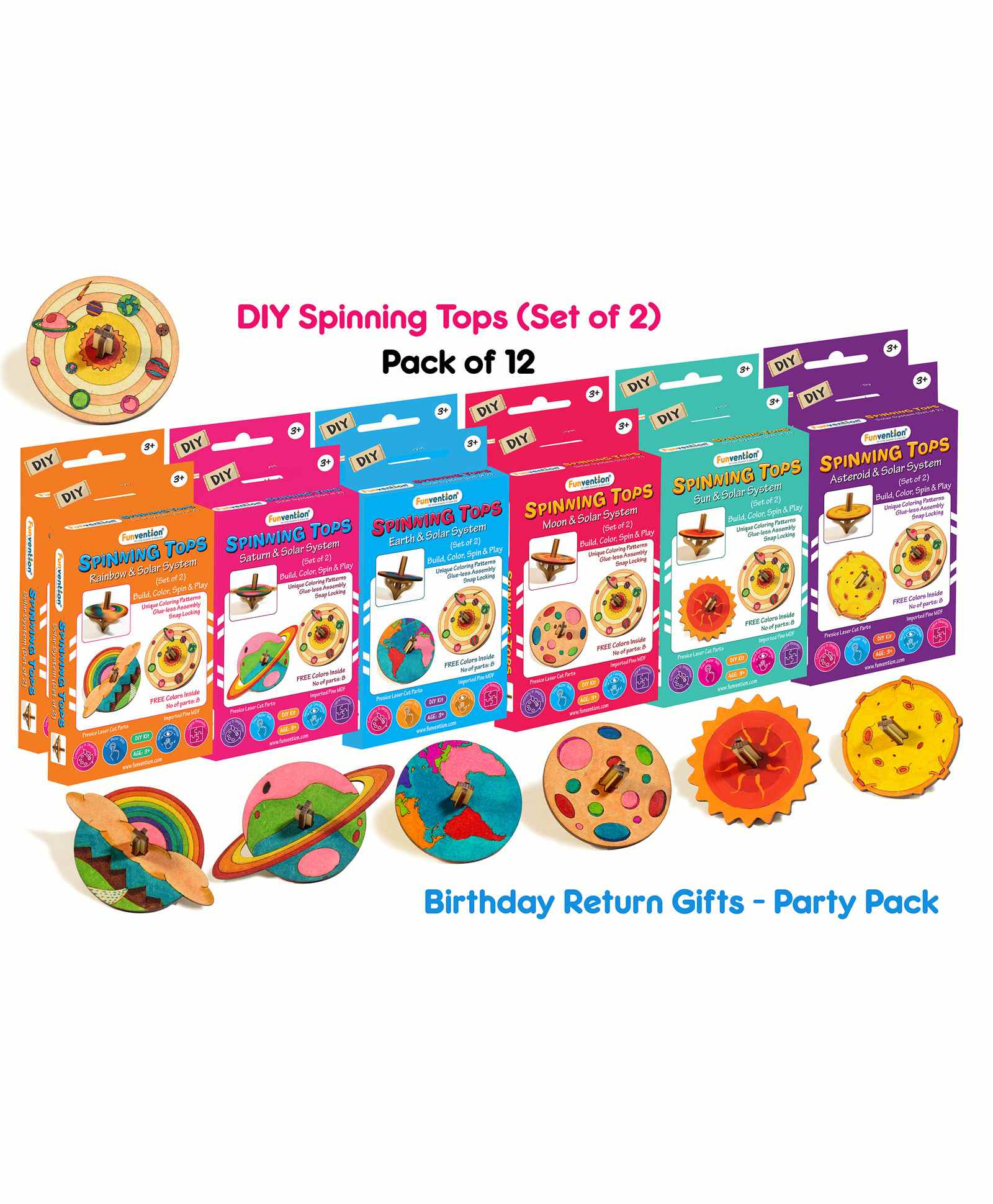 Funvention DIY Solor System Themed Spinning Tops Kit Pack of 12  - Multicolor-picture-24