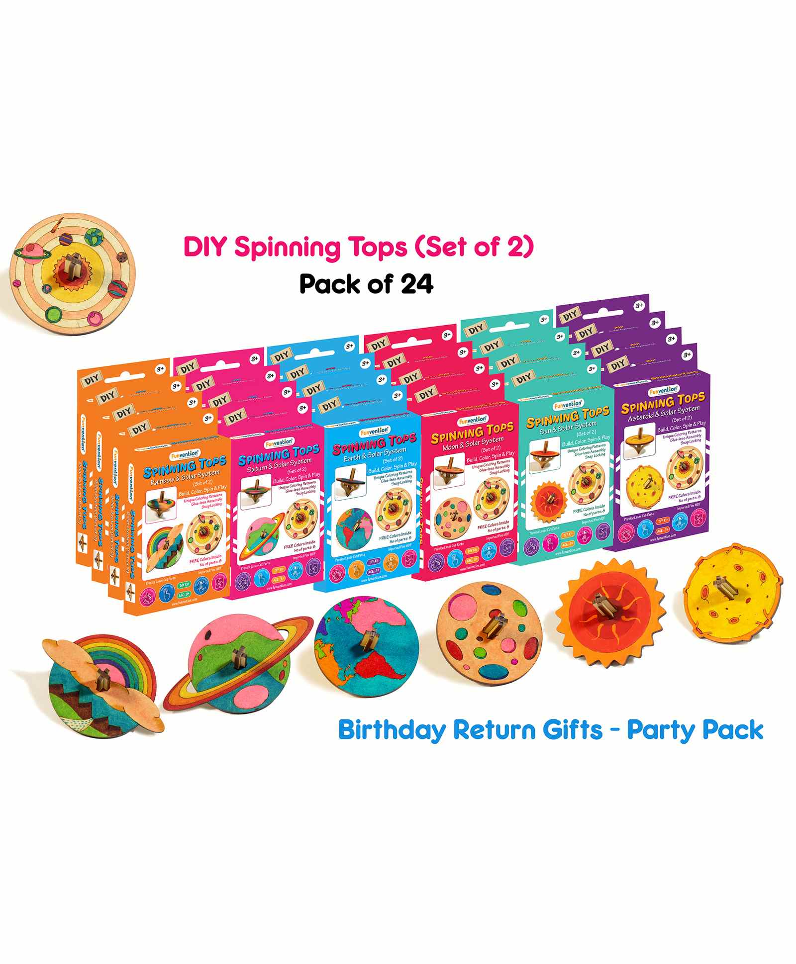 Funvention DIY Solor System Themed Spinning Tops Activity Kit Pack of 24  - Multicolor-image-6