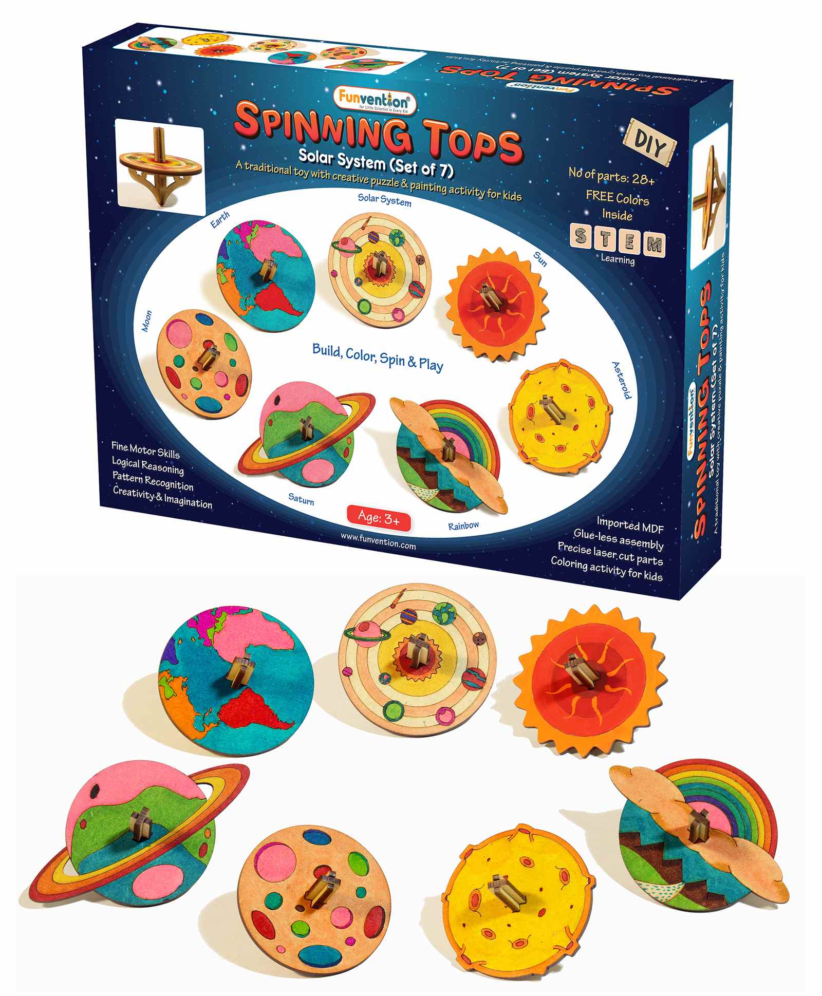 Funvention DIY Solor System Themed Spinning Tops Activity Kit Set of 7  - Multicolor-image-28