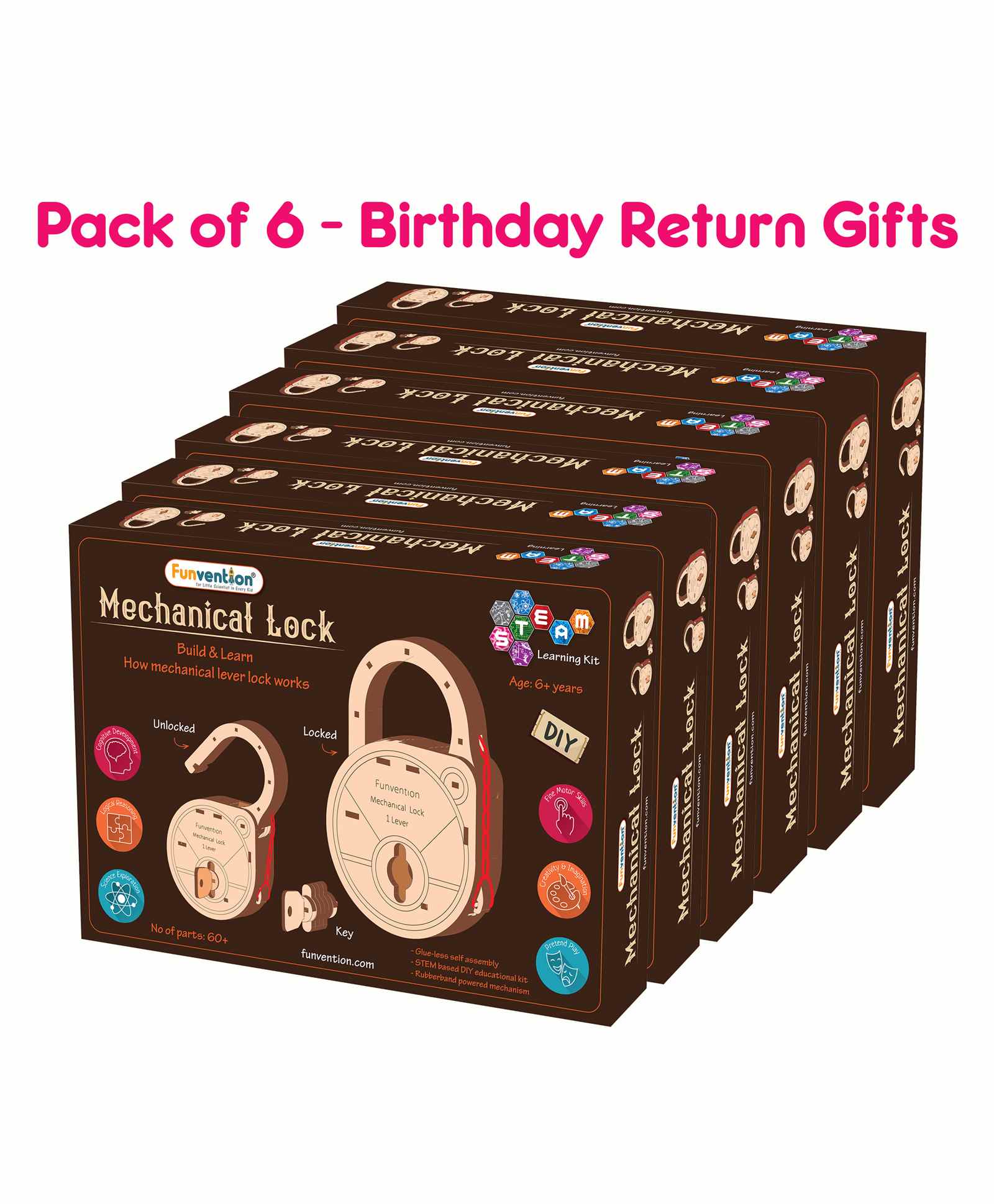 Funvention Mechanical Lock DIY Stem Base Learning Utility Kit Multicolor - Pack of 6-image-47