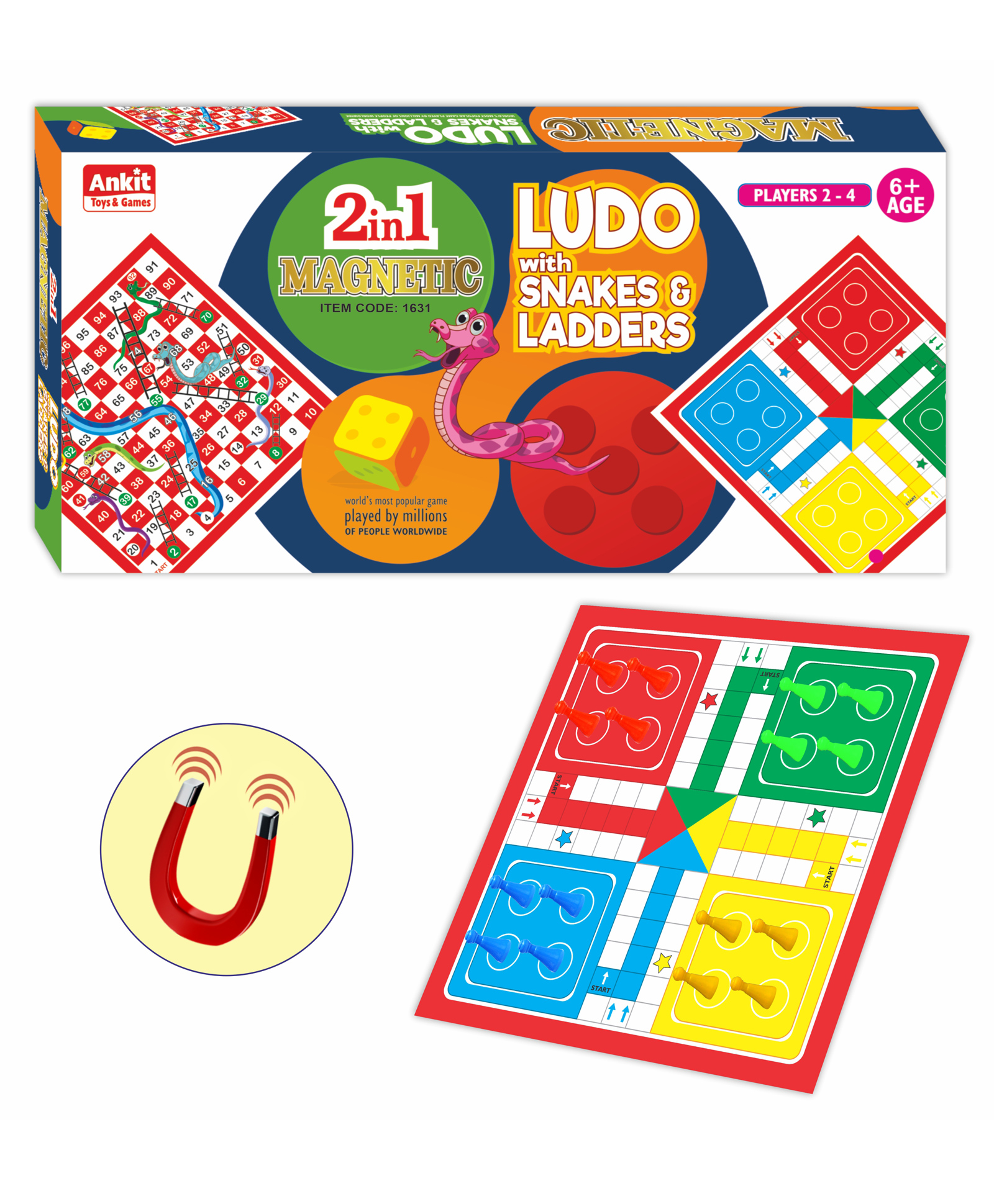 ankit toys & games Ankit Toys 2 in 1 Magnetic Ludo with Snake & Ladder Board Game Set of 2 - Multicolor-picture-10